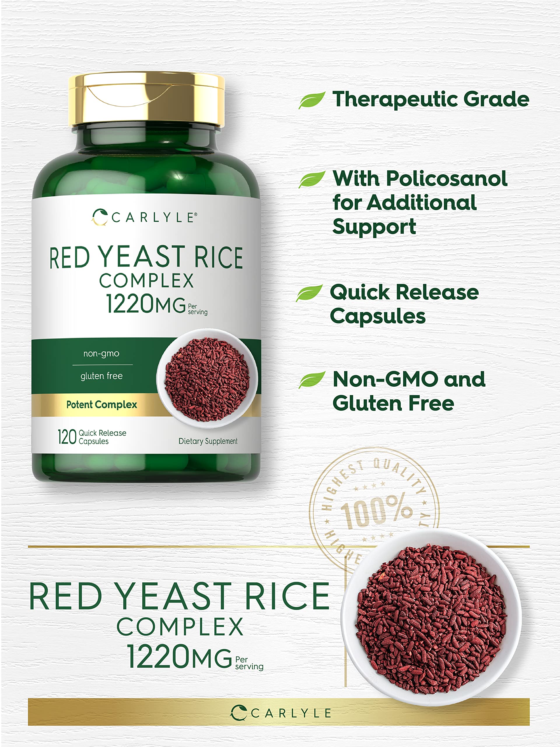 Foto 3 | Suplemento de Arroz de Levadura Roja y Policosanol Carlyle 1220 Mg 120 Cápsulas