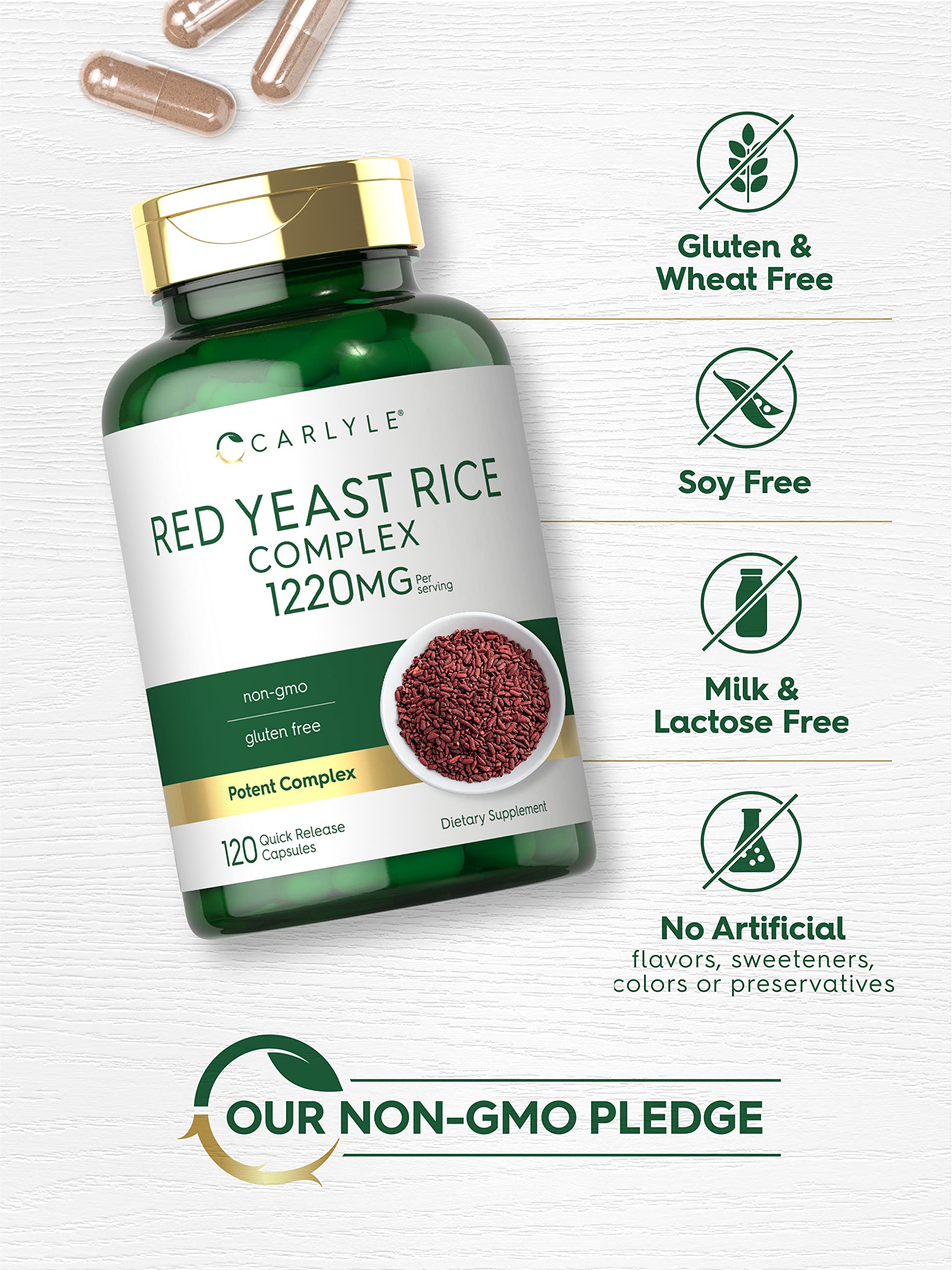 Foto 5 pulgar | Suplemento de Arroz de Levadura Roja y Policosanol Carlyle 1220 Mg 120 Cápsulas