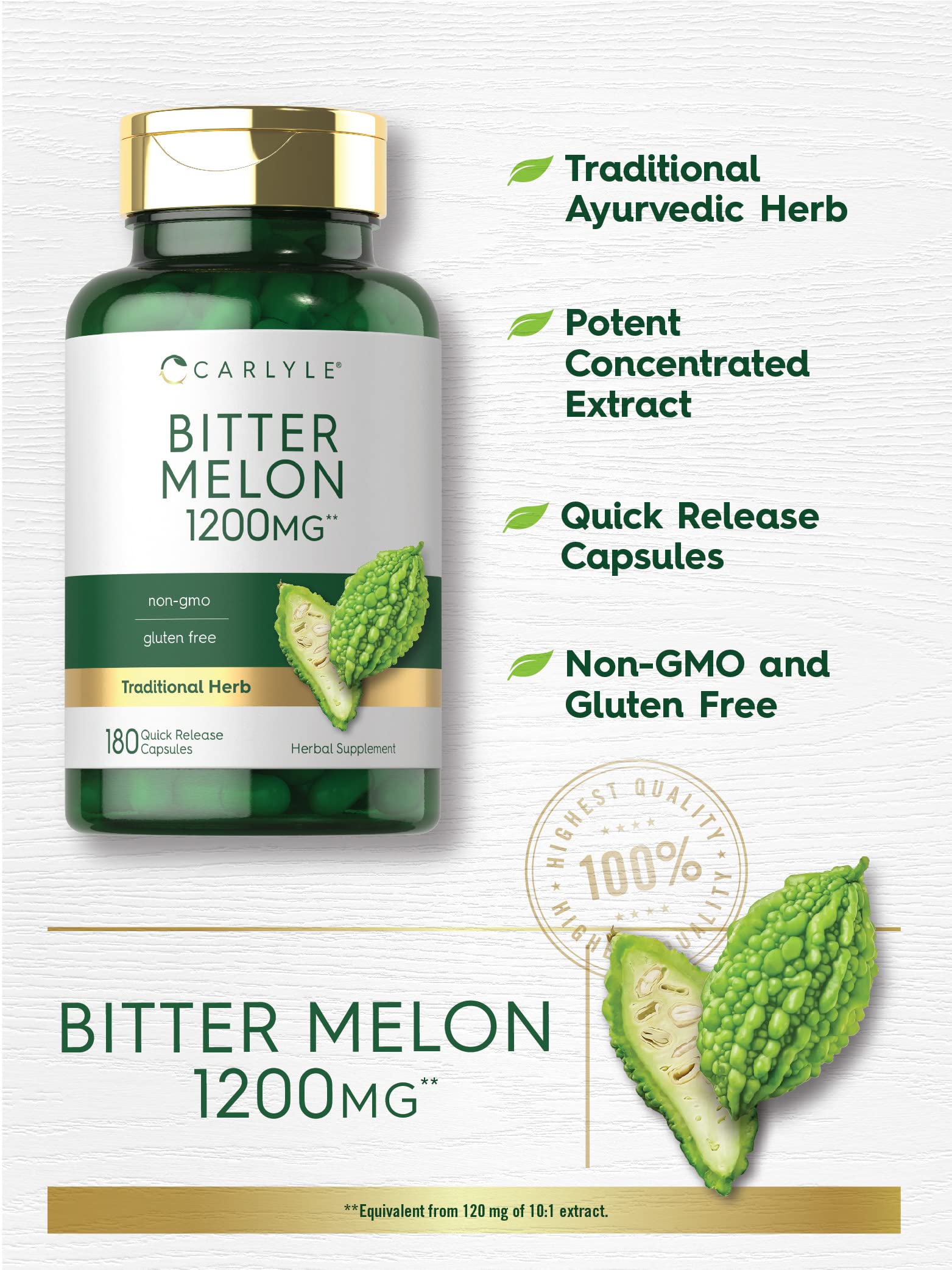 Foto 4 pulgar | Suplemento de Melón Amargo Carlyle en Cápsulas de 1200mg 180 Unidades - Venta Internacional