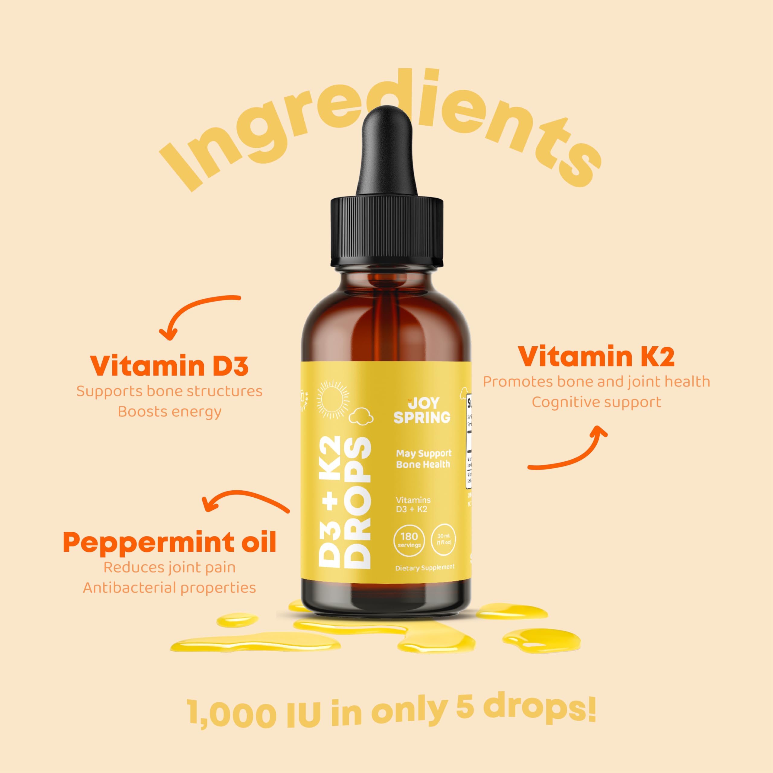 Foto 7 pulgar | Gotas de Vitamina D3 + k2 Joyspring 180 Porciones - Venta Internacional