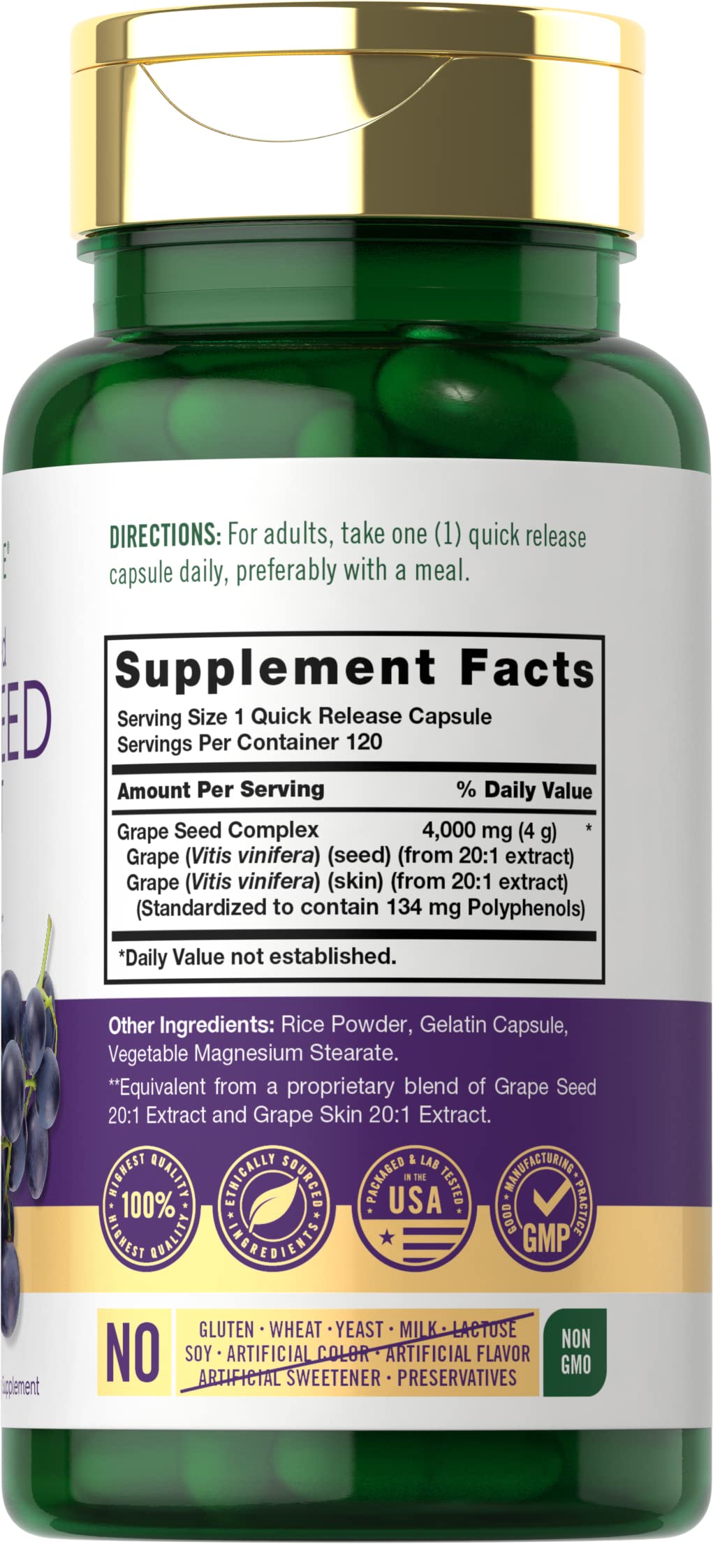 Foto 3 pulgar | Suplemento de Extracto de Semilla de Uva Carlyle 4000 mg 120 Cápsulas - Venta Internacional