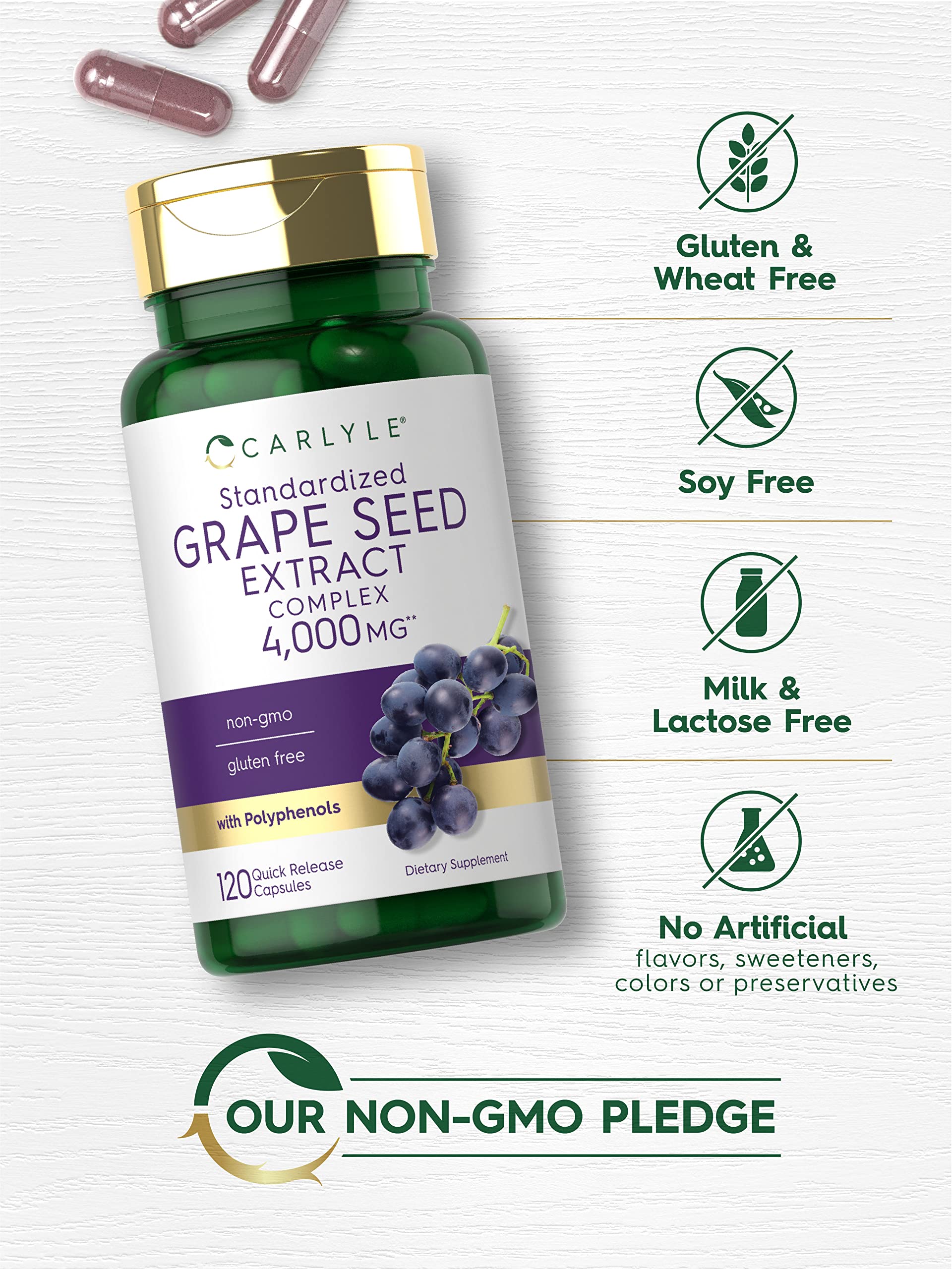 Foto 4 | Suplemento de Extracto de Semilla de Uva Carlyle 4000 mg 120 Cápsulas - Venta Internacional