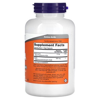 Foto 2 | Suplemento Now Gaba Ácido Gamma-Aminobutírico 500 Mg + B-6 200 Cápsulas - Venta Internacional