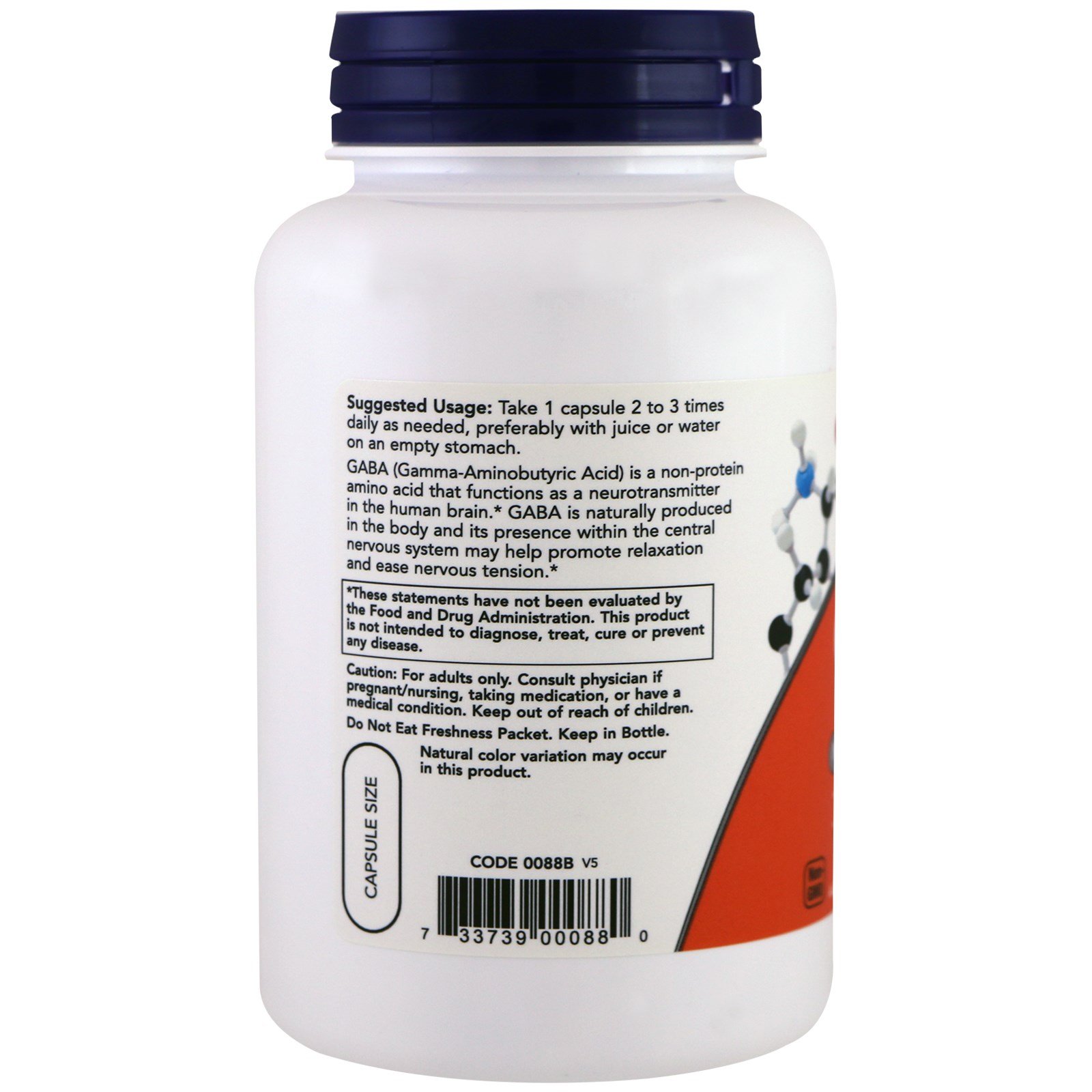 Foto 4 pulgar | Suplemento Now Gaba Ácido Gamma-Aminobutírico 500 Mg + B-6 200 Cápsulas - Venta Internacional