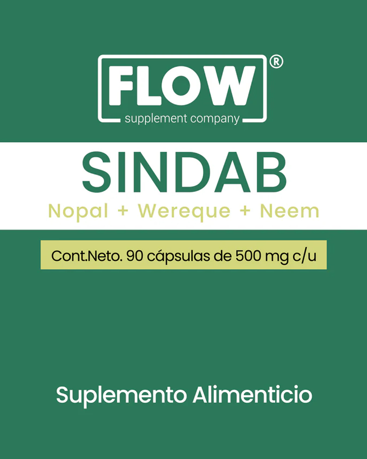 Foto 6 pulgar | Minerales y Suplementos de Flow Supplements Sindab con Nopal Wereque, Neem 90 Cápsulas 500 mg