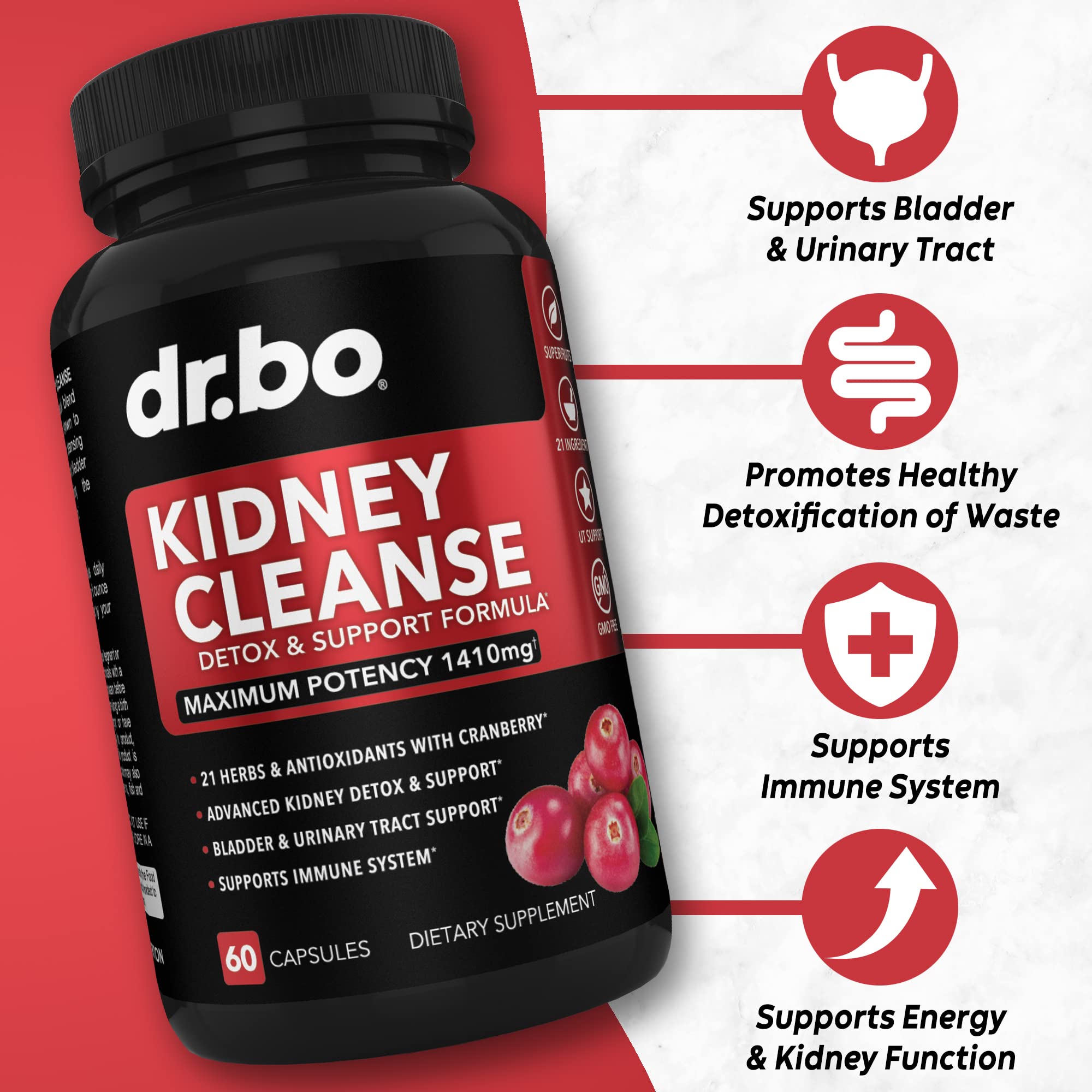 Foto 2 | Suplemento Dr. Bo Kidney Cleanse Detox con Arándanos 1410 Mg - Venta Internacional