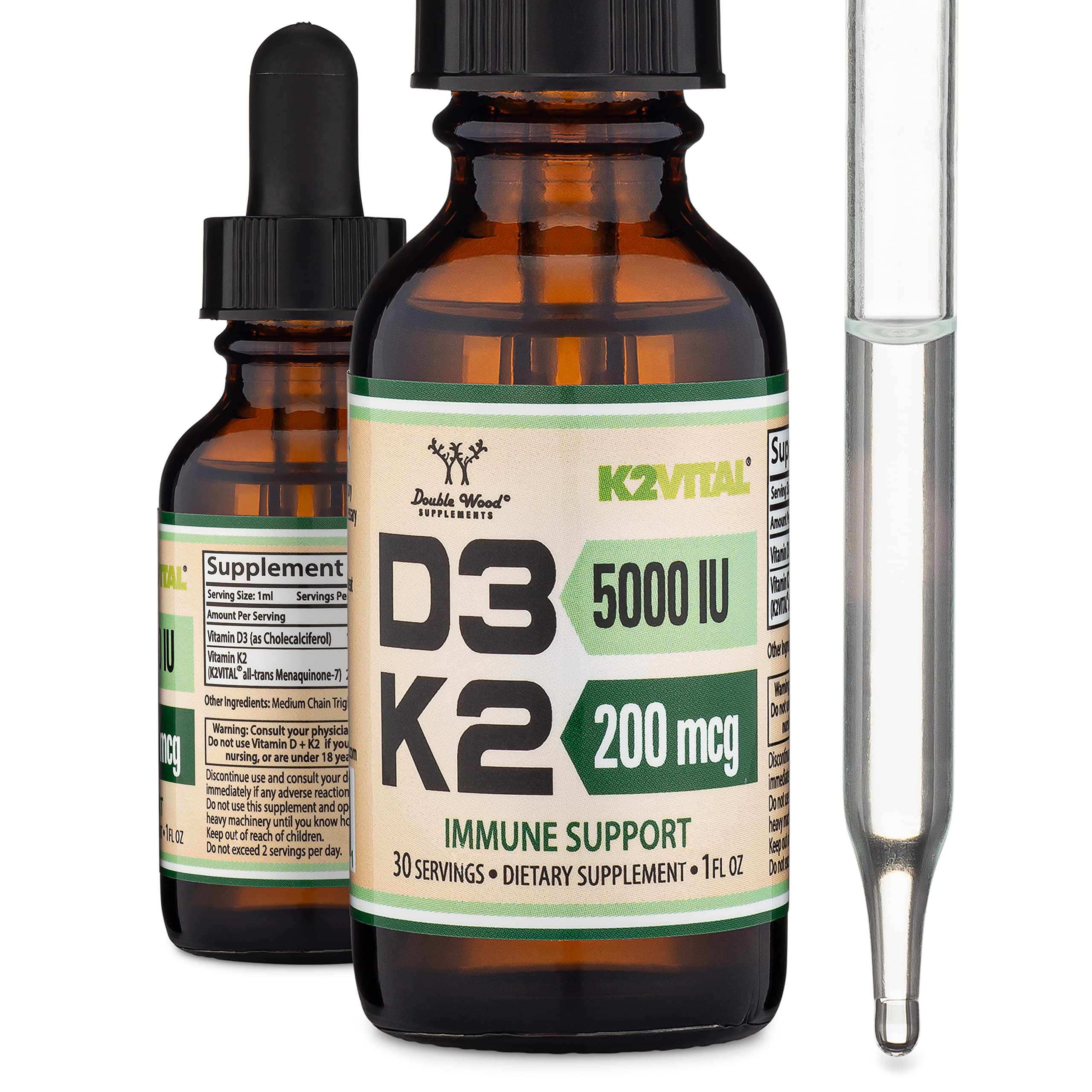 Vitamina D3 y K2 Double Wood Supplements en Gotas Líquidas 5000 Iu - Venta Internacional