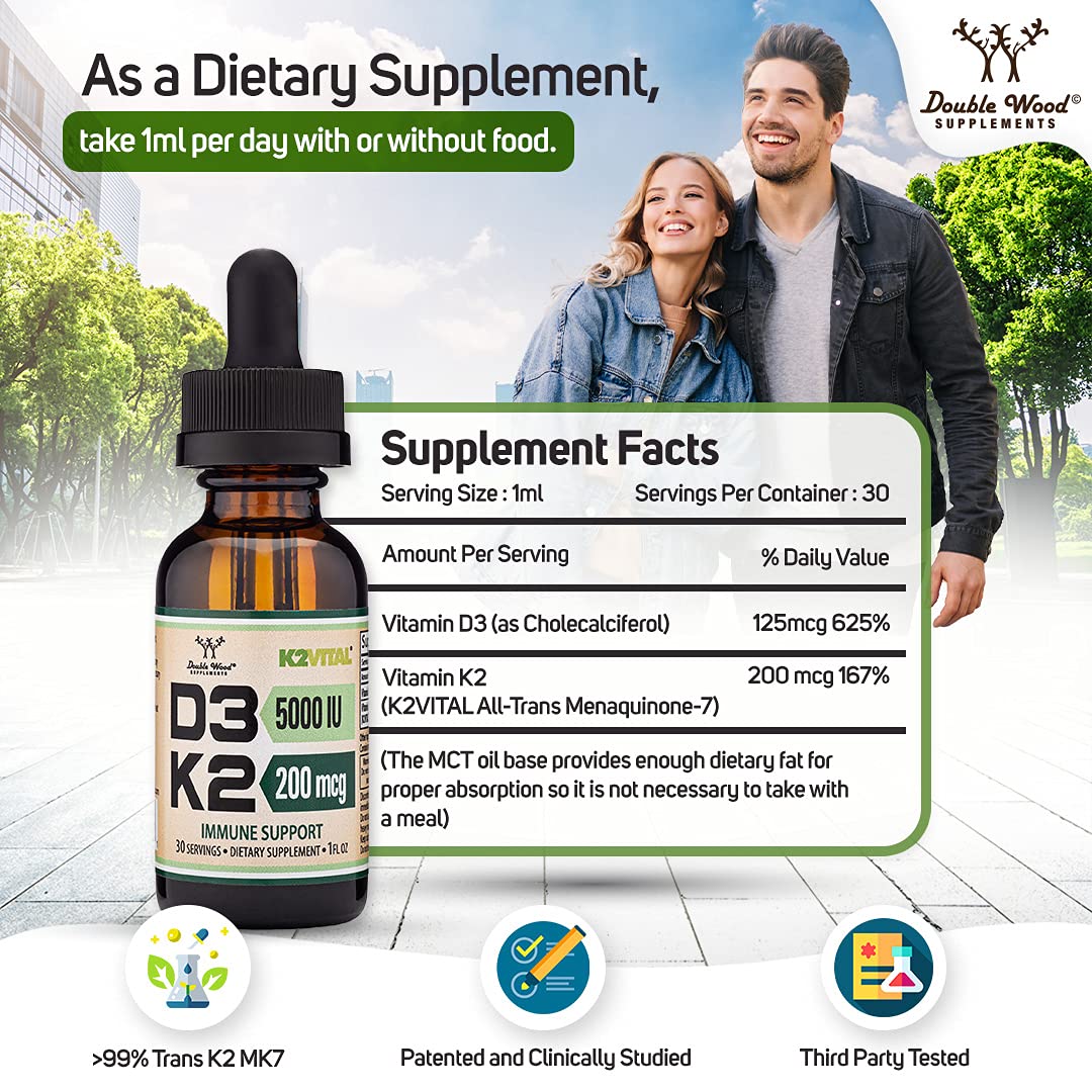 Foto 3 pulgar | Vitamina D3 y K2 Double Wood Supplements en Gotas Líquidas 5000 Iu - Venta Internacional