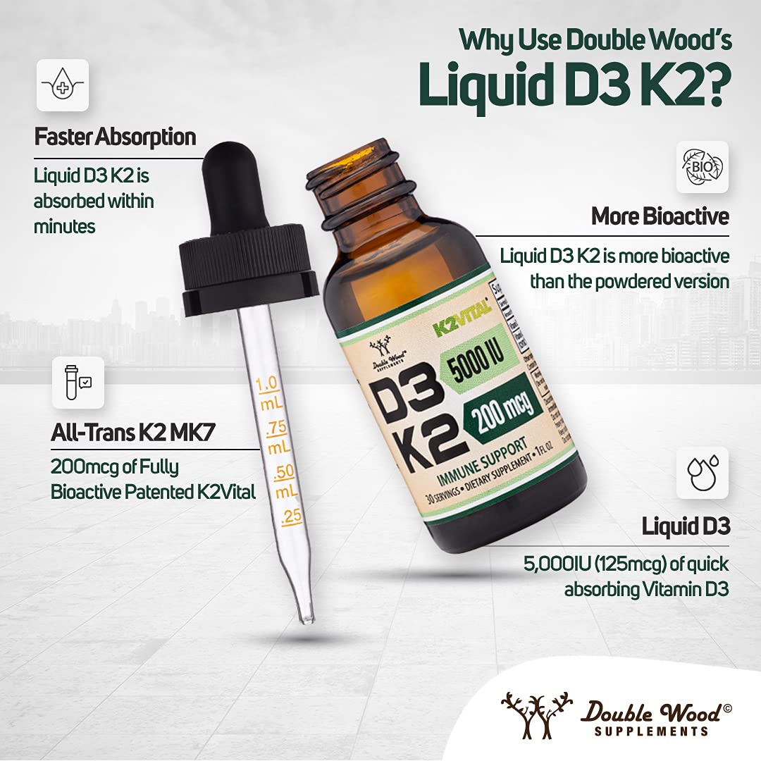 Foto 6 pulgar | Vitamina D3 y K2 Double Wood Supplements en Gotas Líquidas 5000 Iu - Venta Internacional