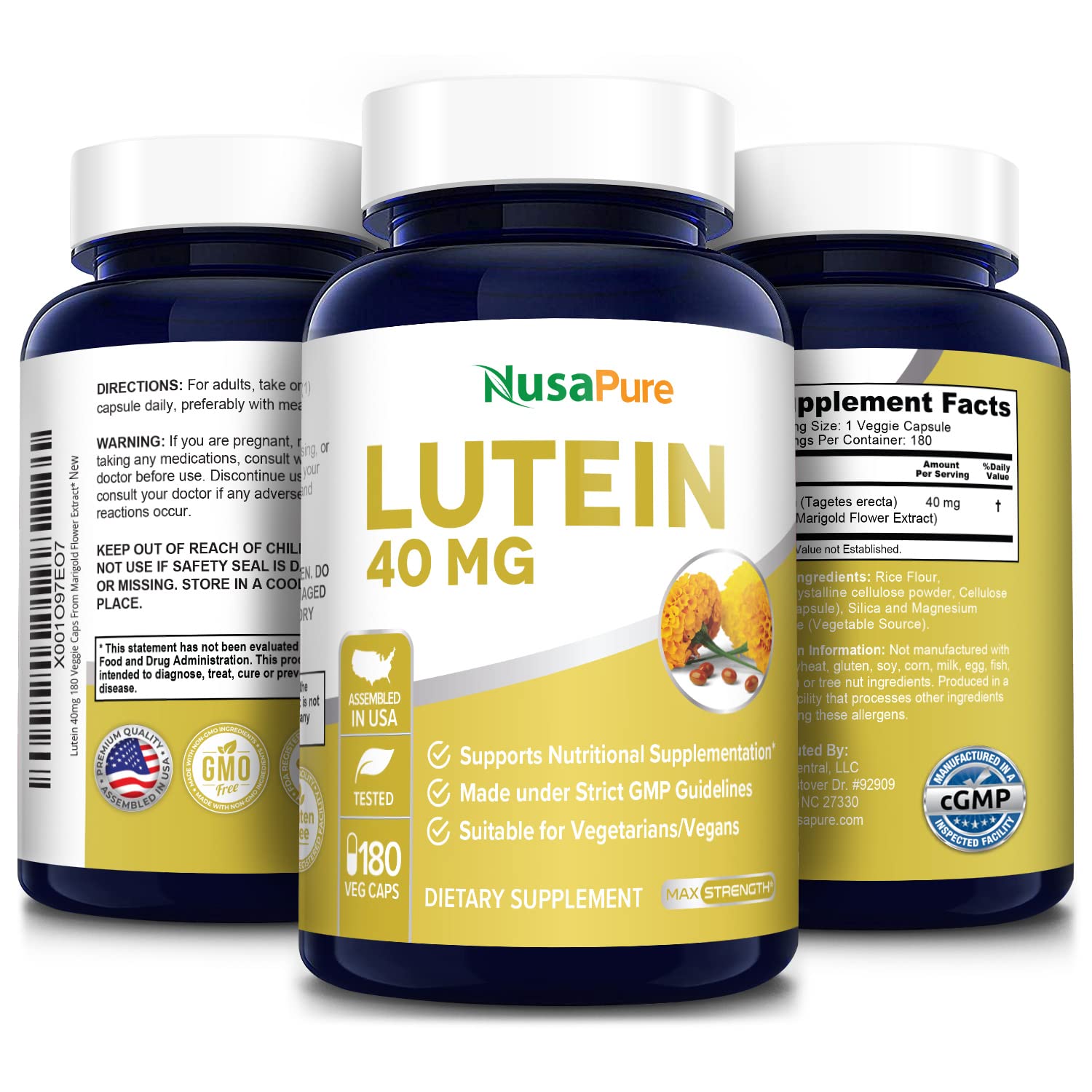 Foto 6 pulgar | Suplemento Nusapure Lutein 180 Cápsulas Vegetarianas - Venta Internacional