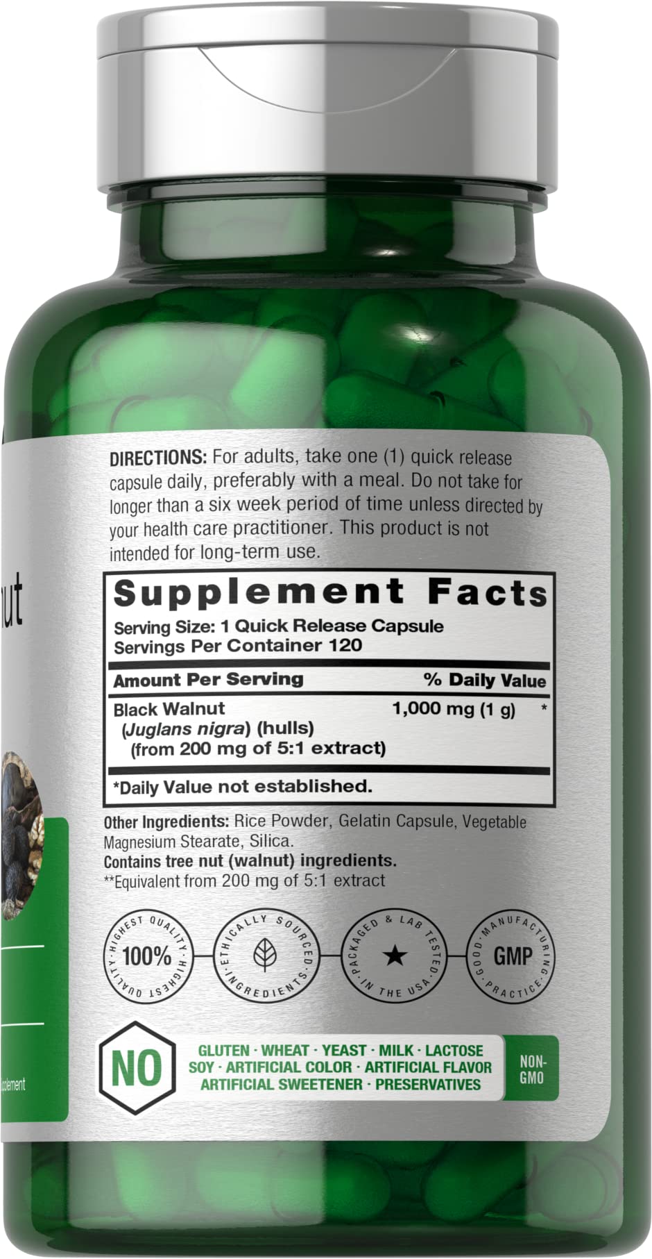 Foto 2 | Suplemento Horbaach Black Walnut Hulls 1000 mg 120 Cápsulas - Venta Internacional