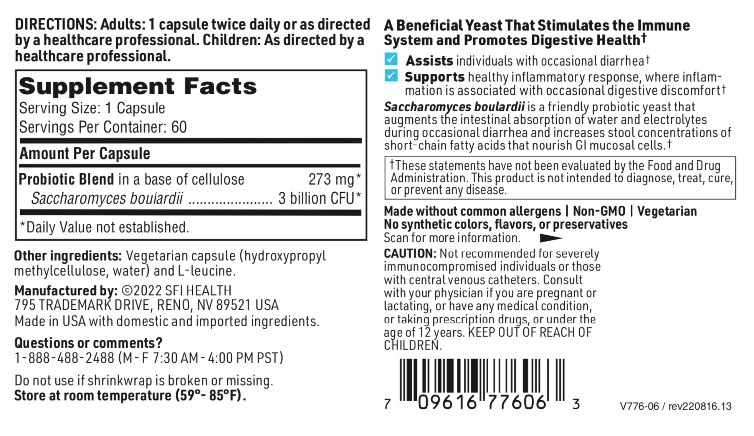 Foto 6 | Suplemento Probiótico Saccharomyces Boulardii de Klaire Labs 60 Cápsulas - Venta Internacional