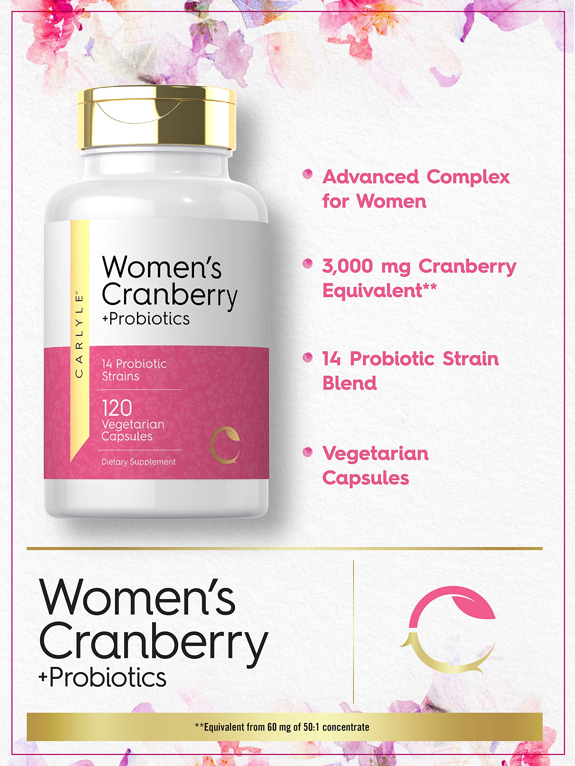 Foto 4 pulgar | Suplemento Probiótico Carlyle Women's Cranberry Plus 120 Cápsulas