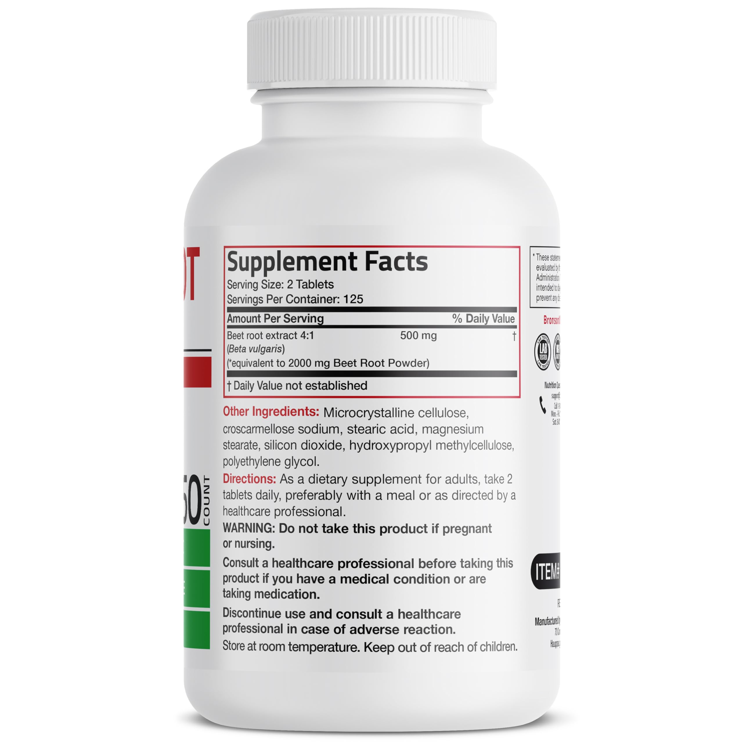 Foto 3 pulgar | Suplemento Bronson Beet Root 250 Tabletas - Venta Internacional