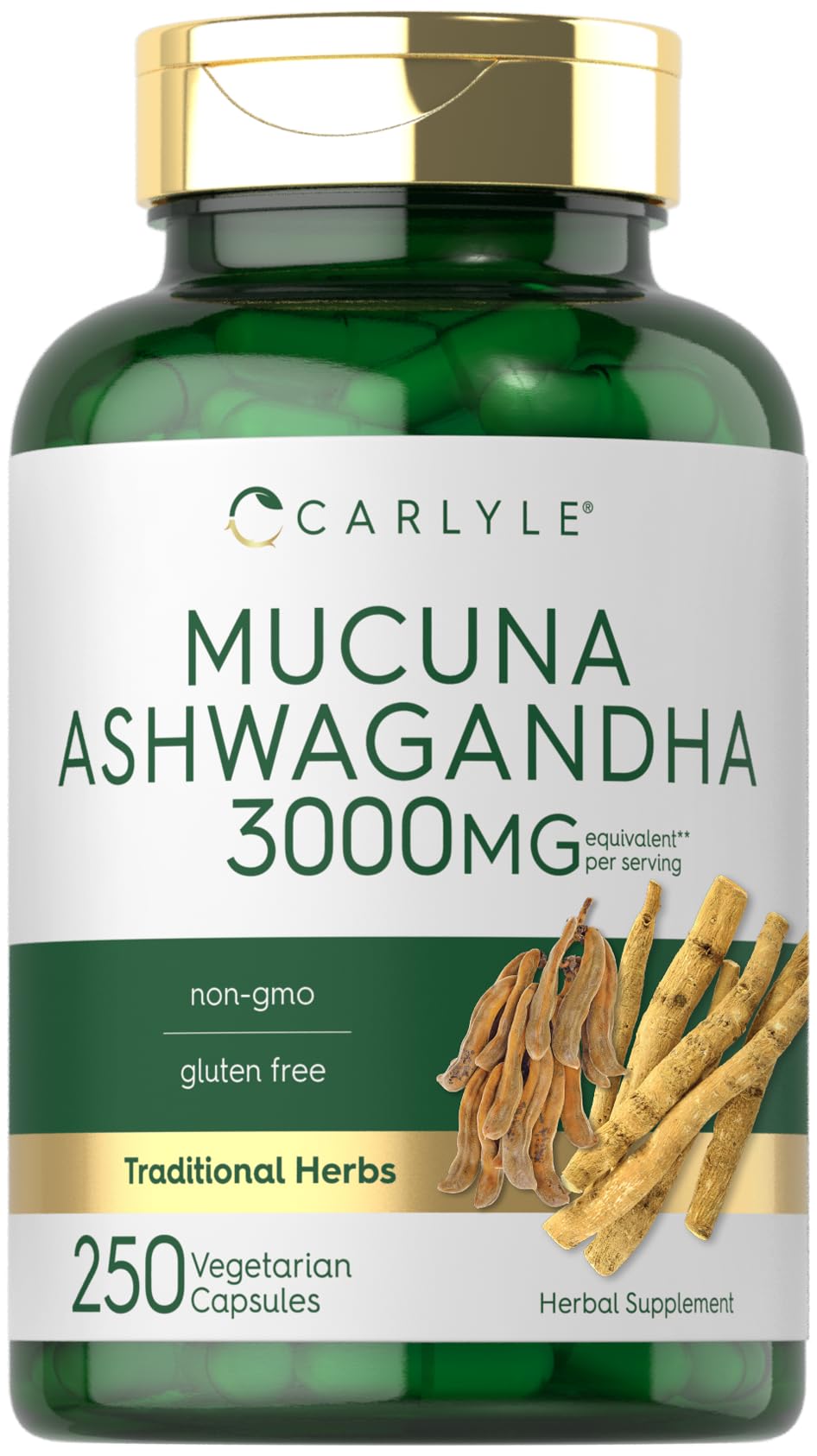Complementa Carlyle Mucuna Pruriens con Ashwagandha 250 Cápsulas - Venta Internacional