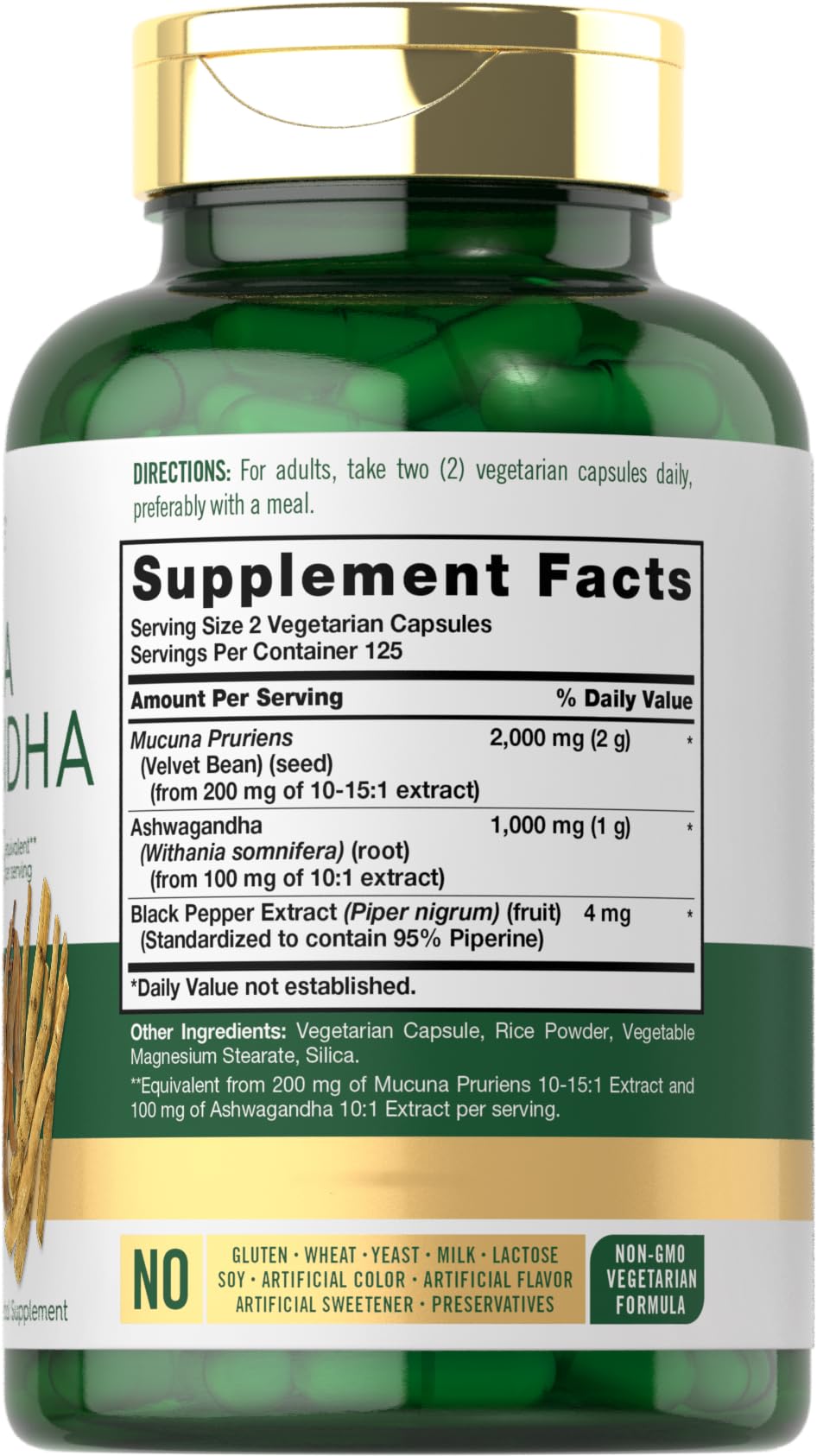 Foto 3 pulgar | Complementa Carlyle Mucuna Pruriens con Ashwagandha 250 Cápsulas - Venta Internacional