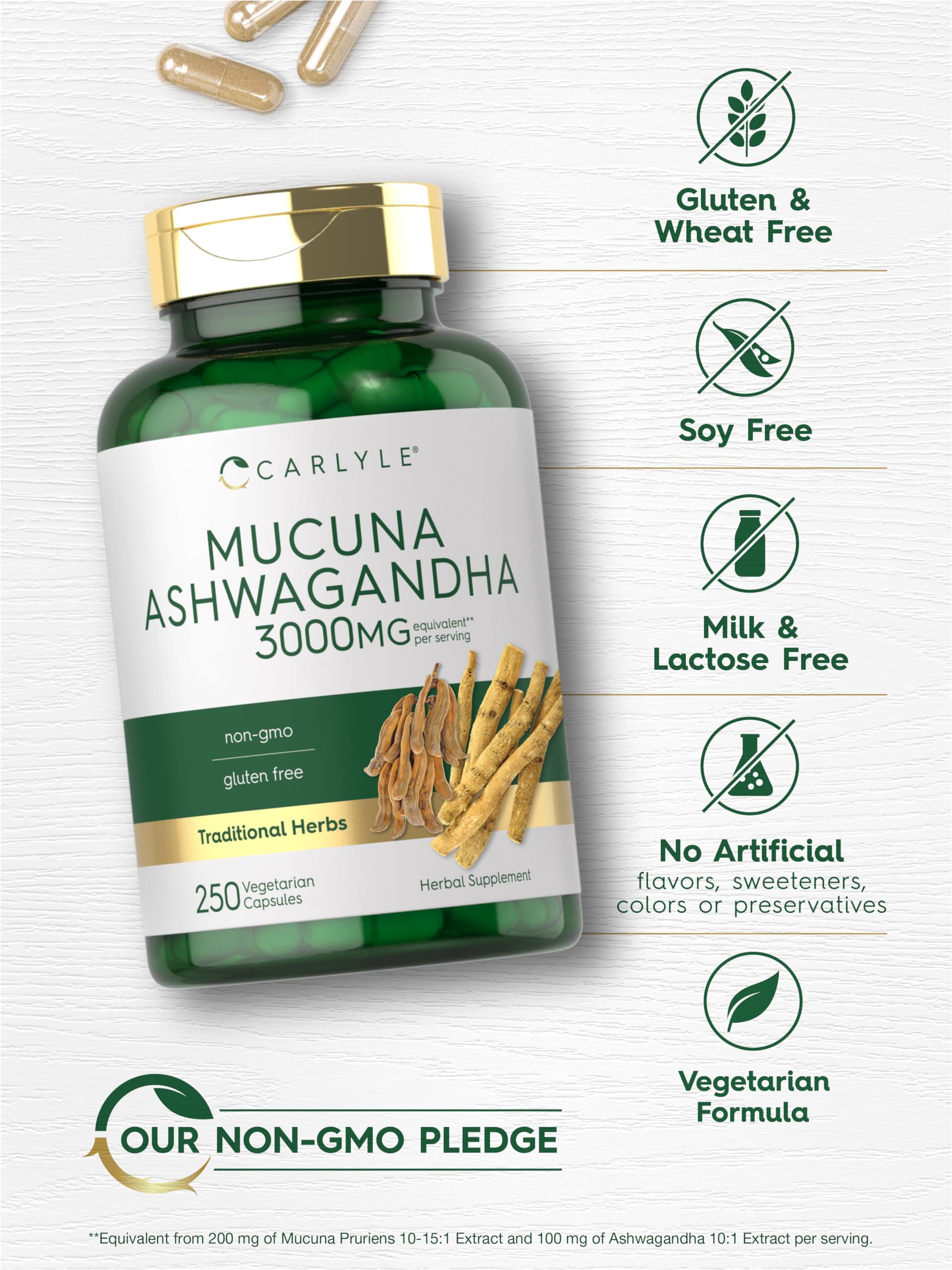 Foto 6 pulgar | Complementa Carlyle Mucuna Pruriens con Ashwagandha 250 Cápsulas - Venta Internacional