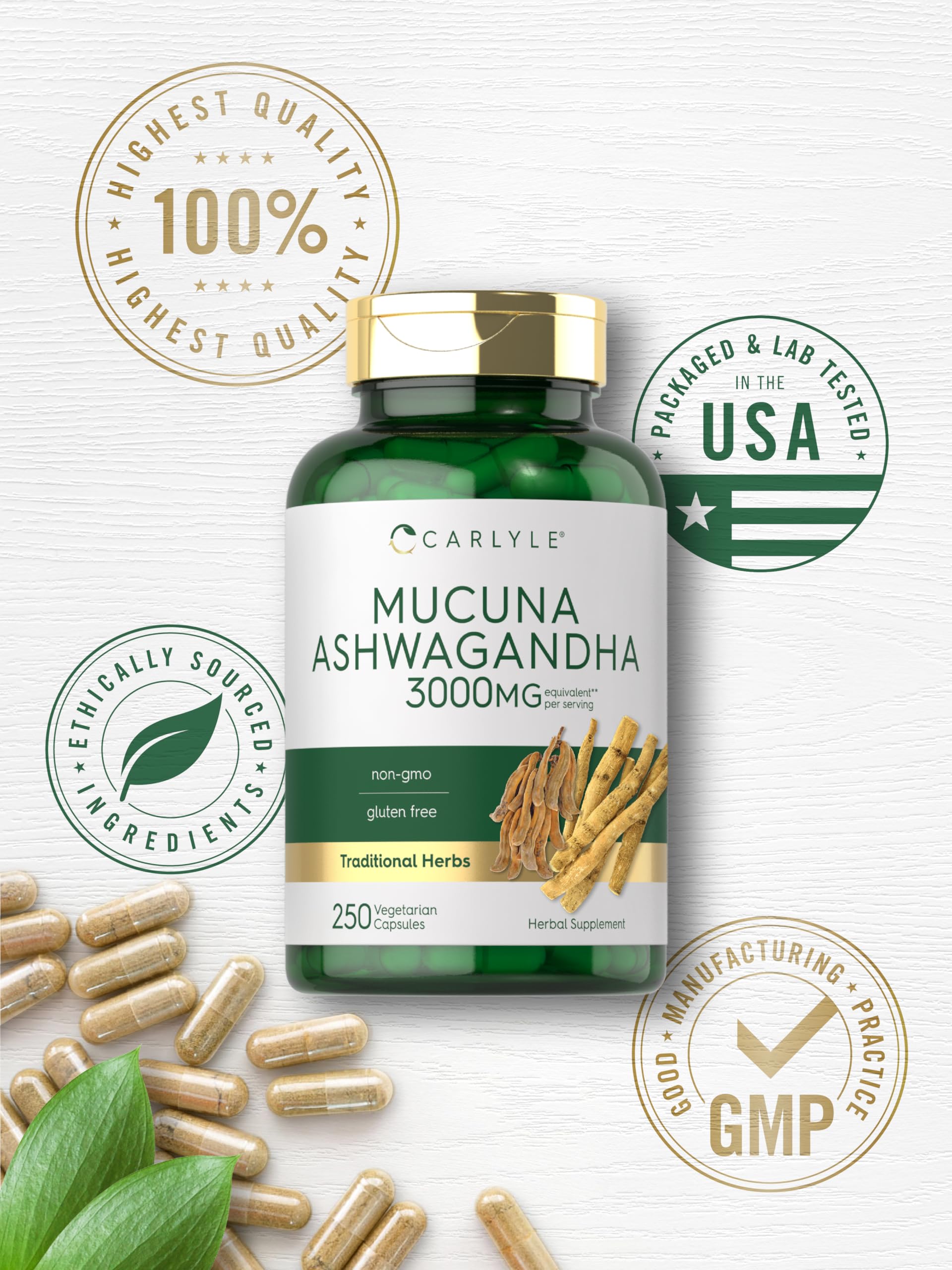 Foto 7 pulgar | Complementa Carlyle Mucuna Pruriens con Ashwagandha 250 Cápsulas - Venta Internacional