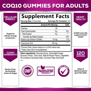 Foto 2 | Gomitas de Coq10 Supplement Nature's Nutrition 100 Mg 60 Unidades - Venta Internacional