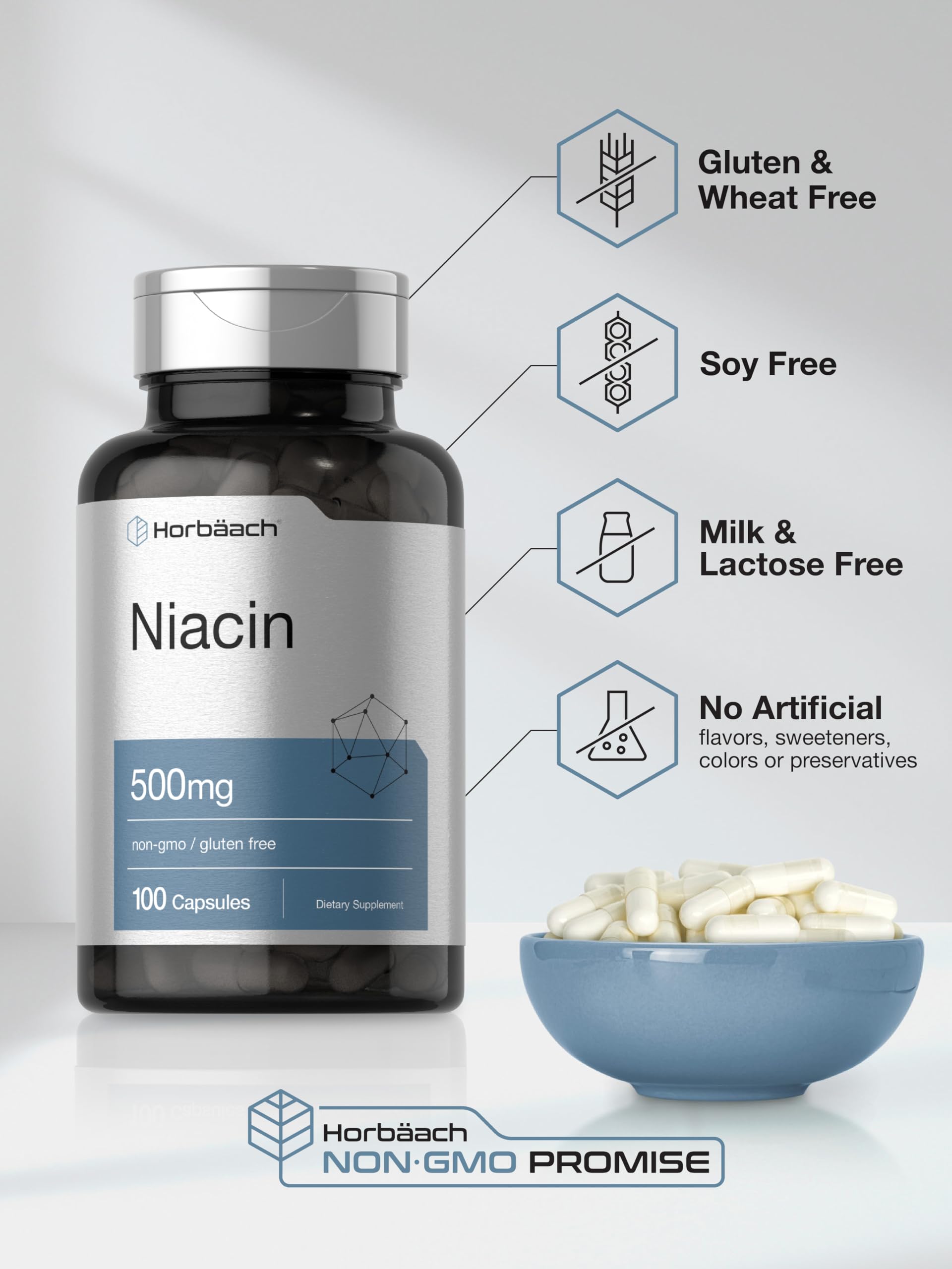 Foto 6 pulgar | Suplemento Horbaach con Niacina y Vitamina B3 500 mg 100 Cápsulas - Venta Internacional