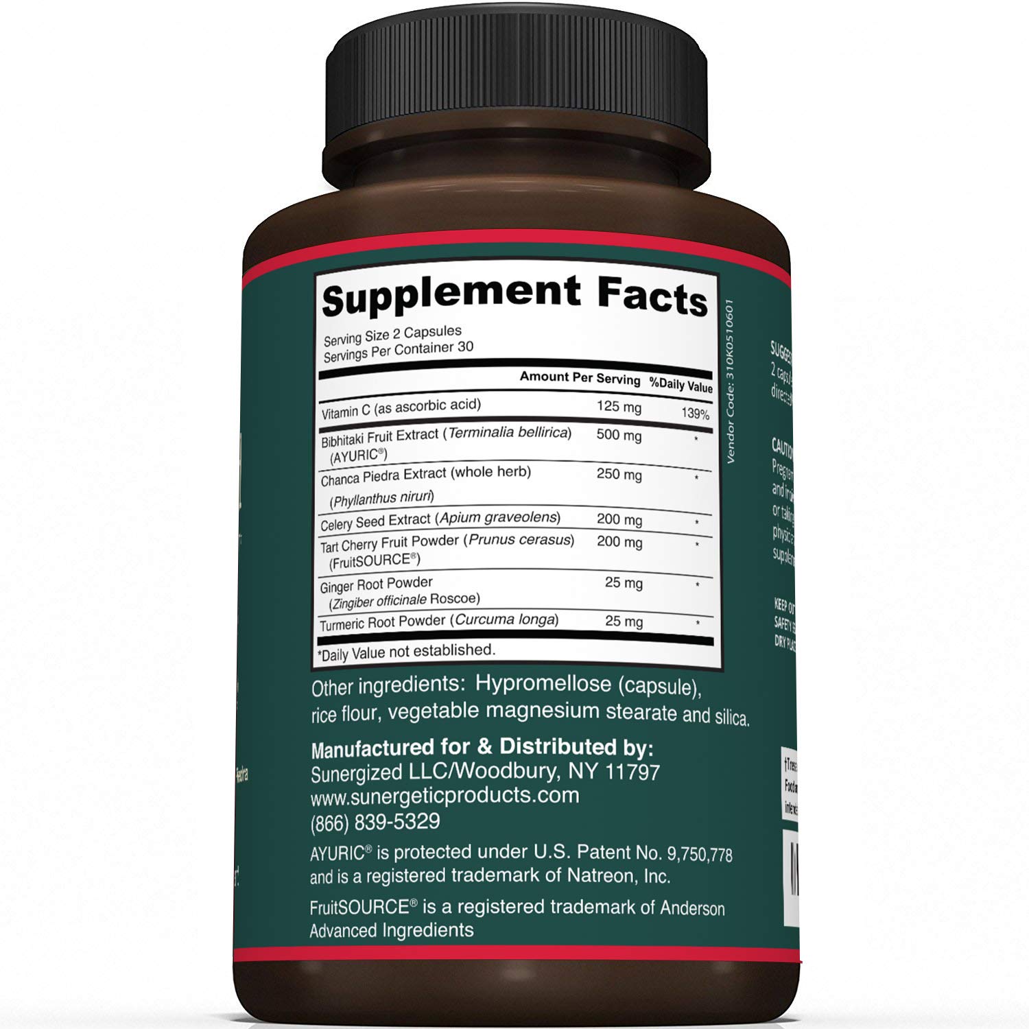 Foto 3 pulgar | Suplemento Sunergetic Premium Uric Acid Support 60 Cápsulas - Venta Internacional