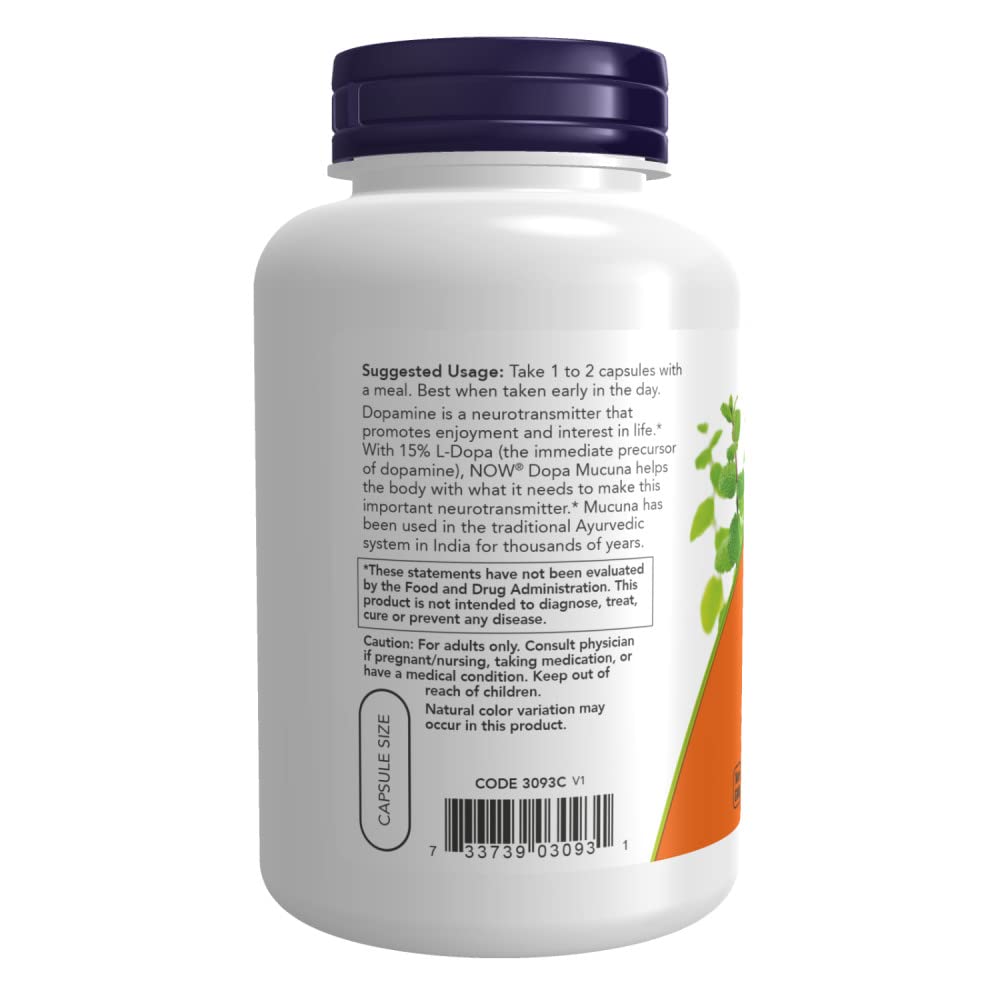 Foto 4 pulgar | Suplemento Now Extracto Estandarizado de Dopa Mucuna 180 Cápsulas - Venta Internacional