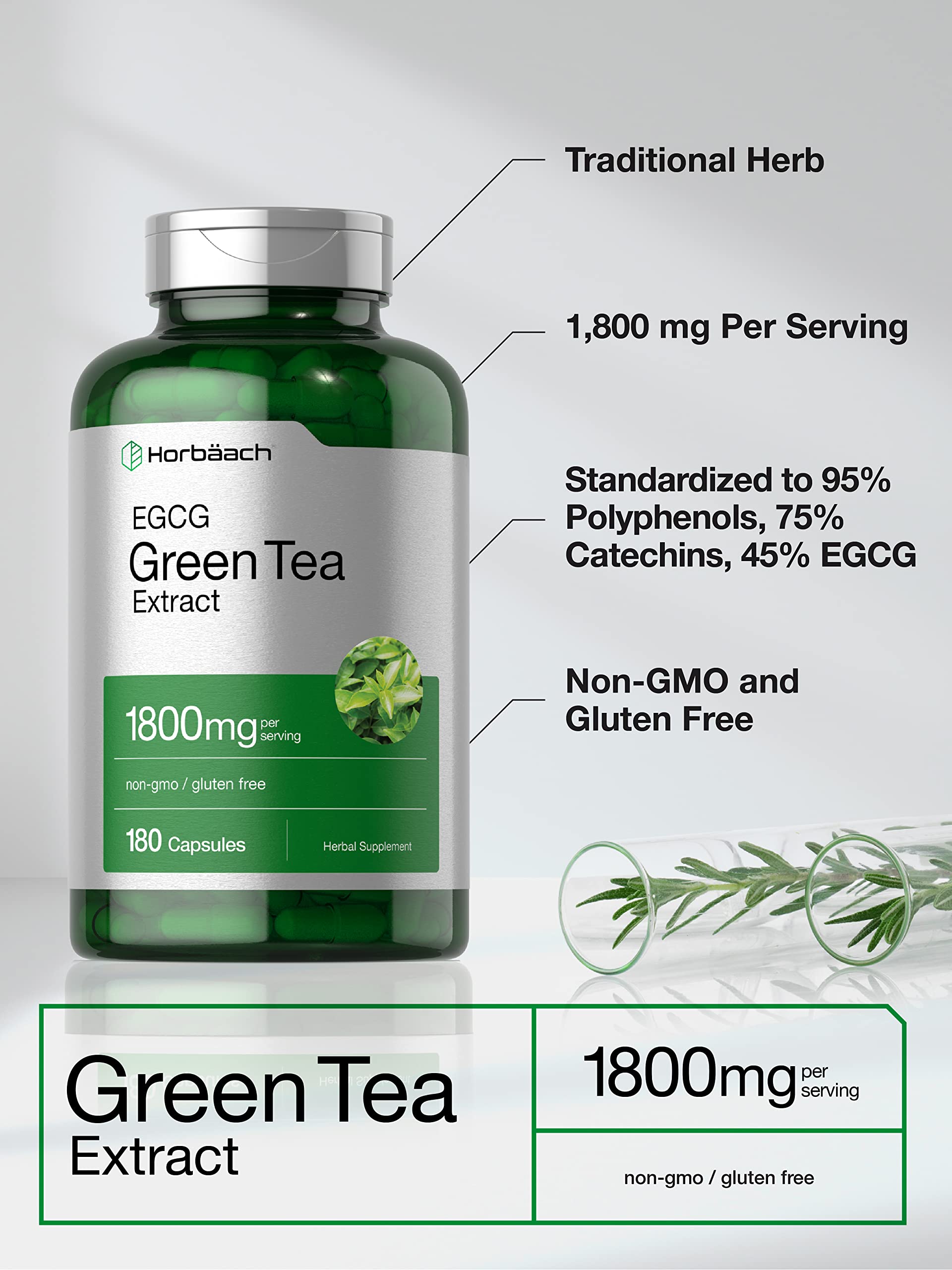 Foto 4 pulgar | Píldoras de Extracto de Té Verde Horbäach EGCG 180 Cápsulas - Venta Internacional