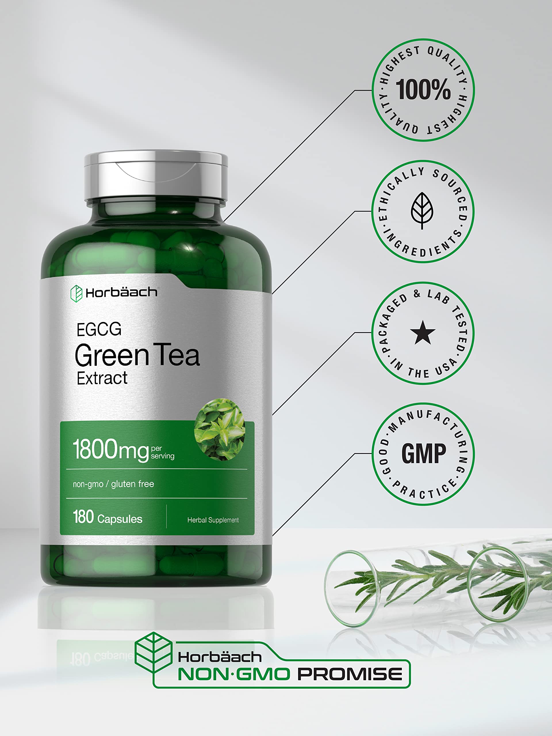 Foto 6 pulgar | Píldoras de Extracto de Té Verde Horbäach EGCG 180 Cápsulas - Venta Internacional