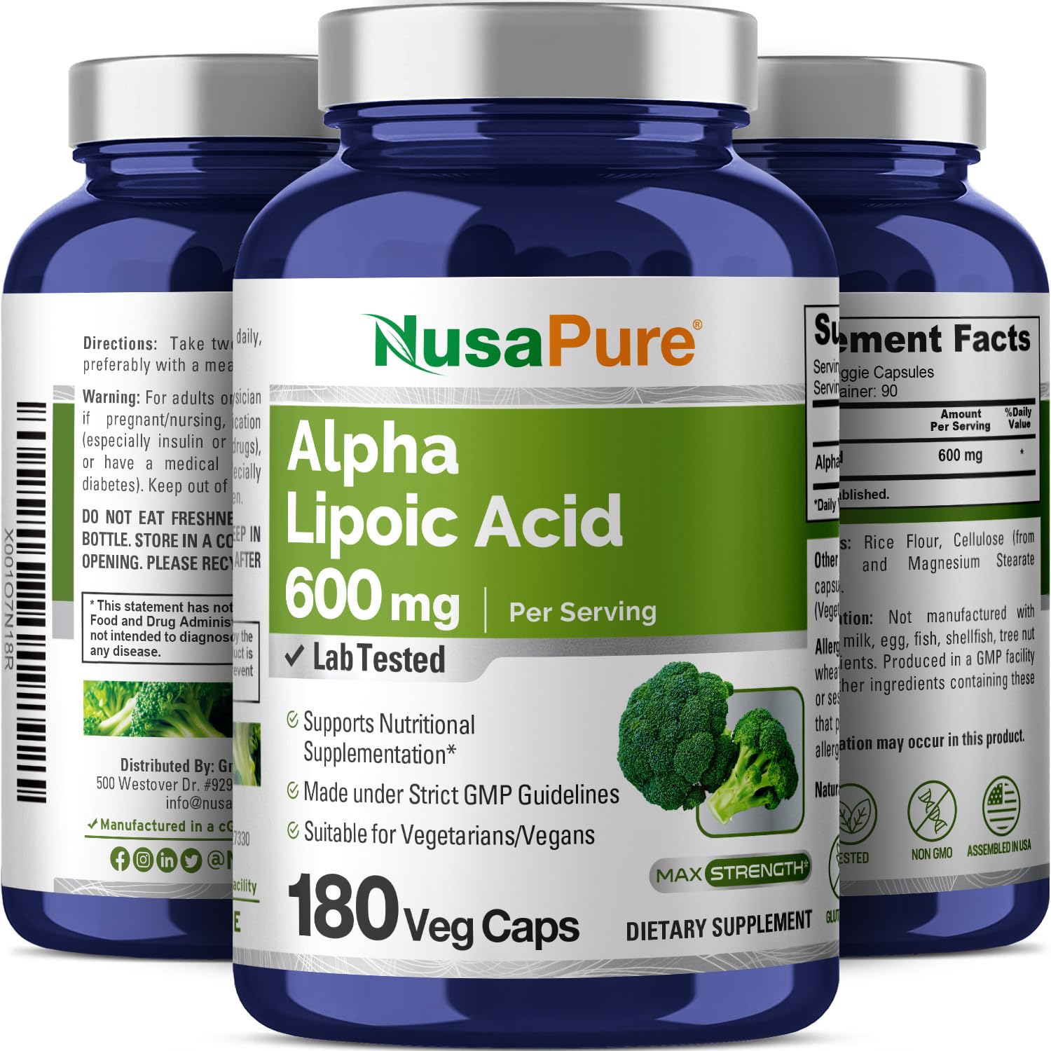 Foto 5 pulgar | Suplemento Nusapure Ácido Alfa Lipoico 180 Cápsulas - Venta Internacional