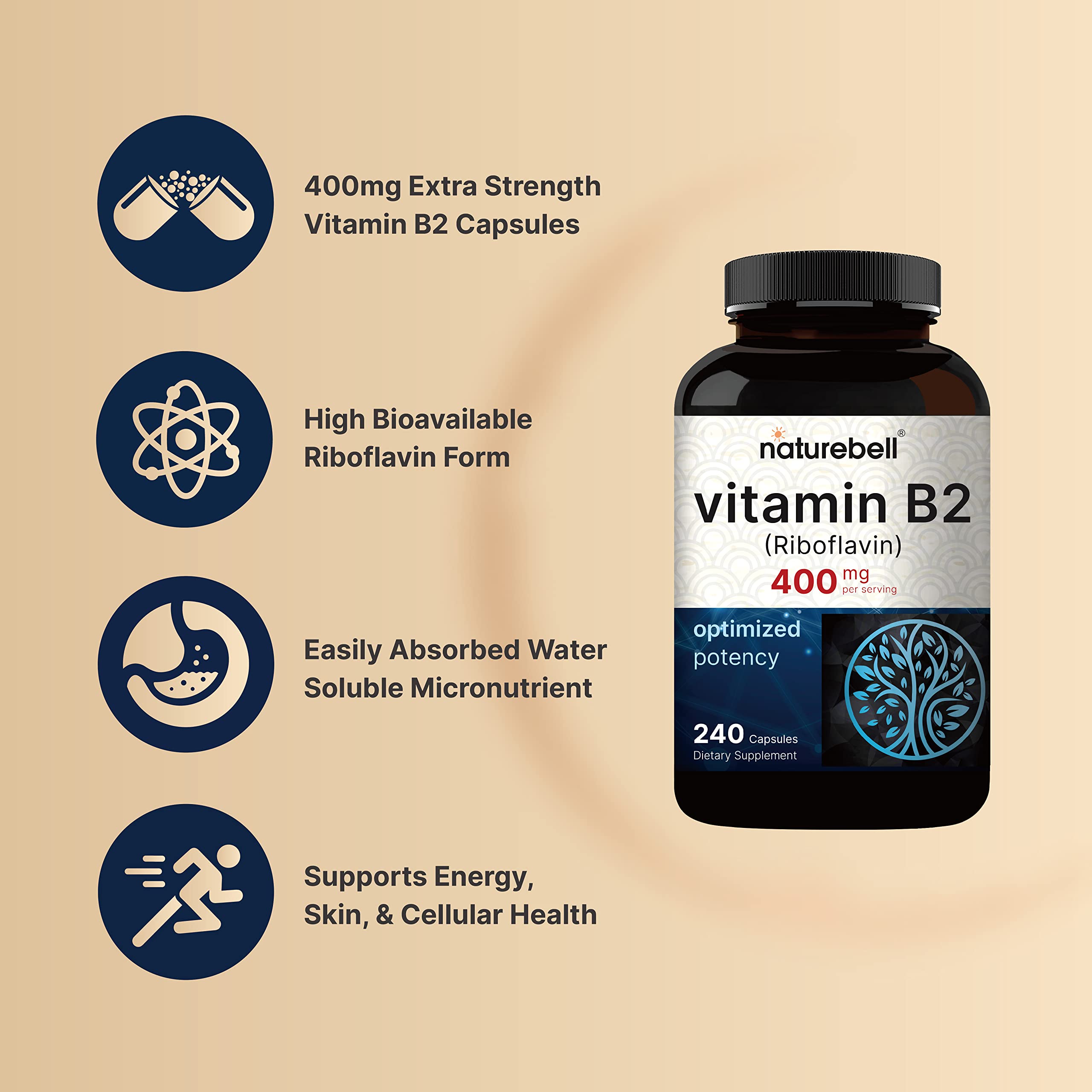 Foto 4 pulgar | Suplemento Naturebell de Vitamina B2 y Riboflavina 400 mg 240 Cápsulas - Venta Internacional