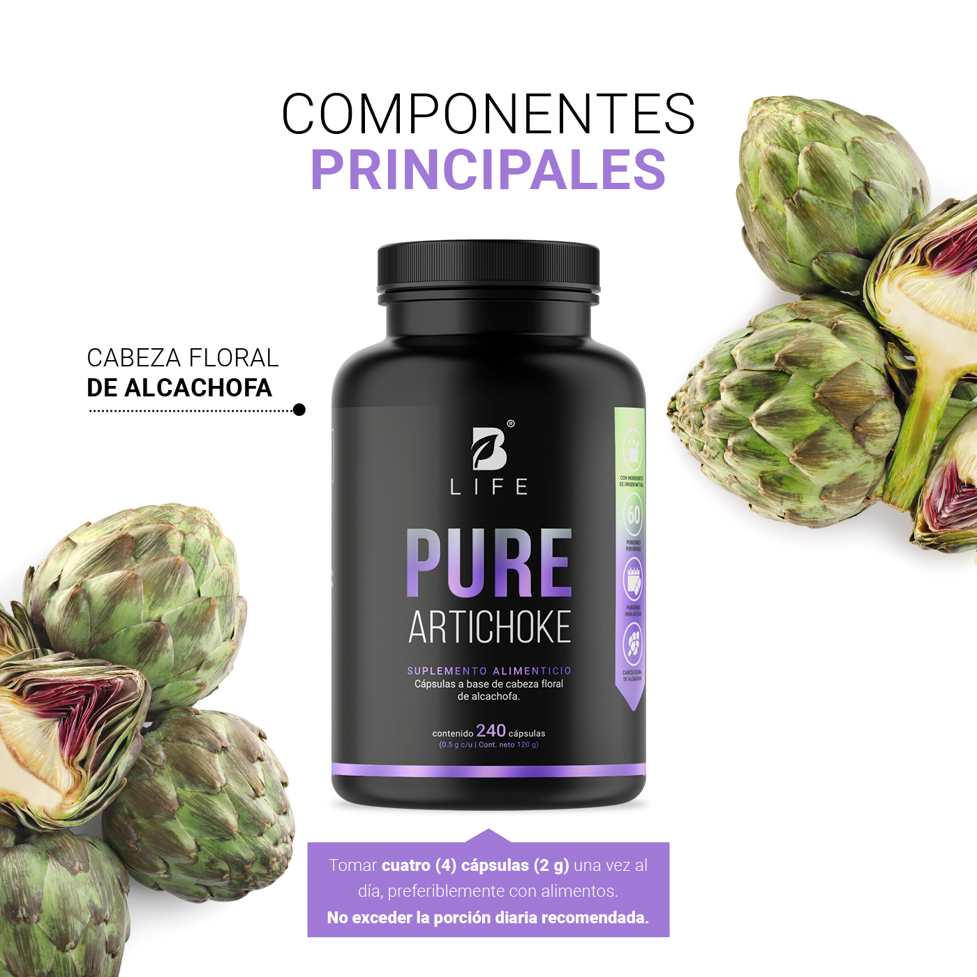 Foto 4 pulgar | Suplemento B Life Pure Artichoke de 240 Cápsulas