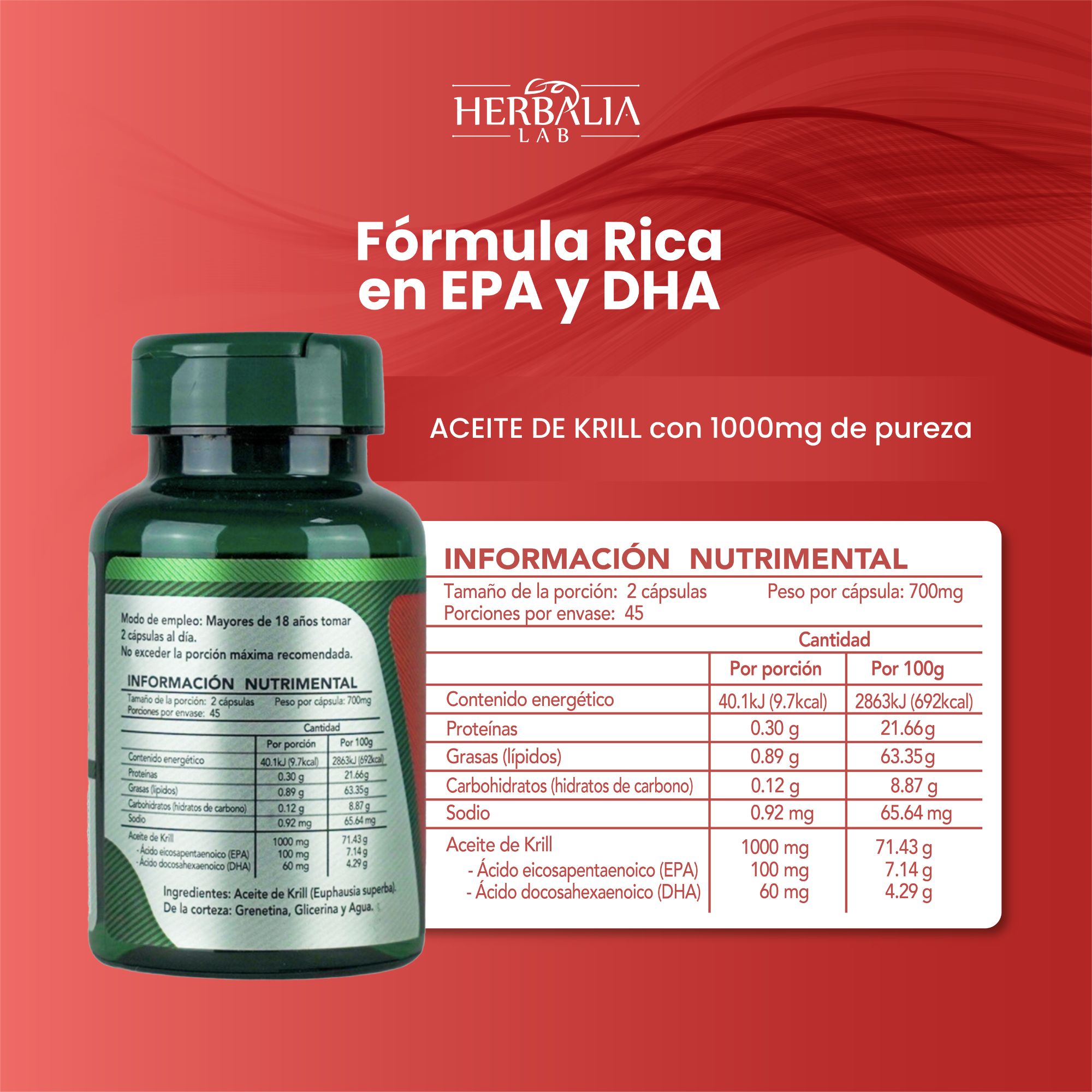 Foto 5 pulgar | Aceite de Krill Puro Herbalia Lab Rico Epa y Dha