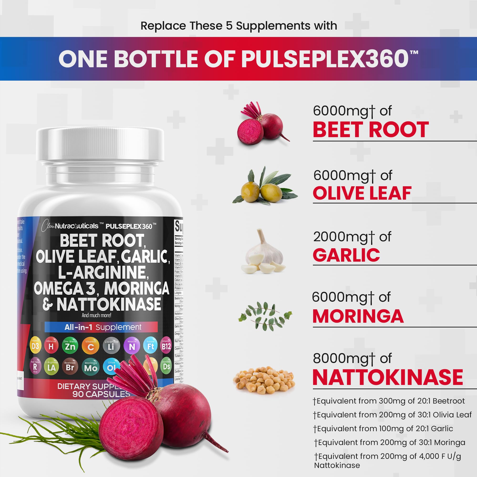 Foto 3 pulgar | Suplemento Nutracéutico Raíz De Remolacha 6000 Mg y Hoja de Olivo 6000 Mg - Venta Internacional