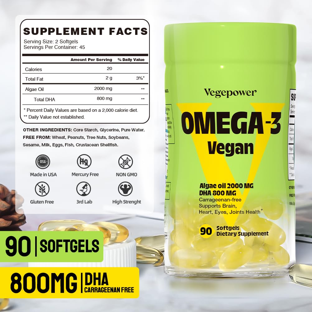 Foto 7 pulgar | Suplemento Vegepower de Aceite de Algas Omega-3 Dha Vegano 90 Cápsulas Blandas - Venta Internacional