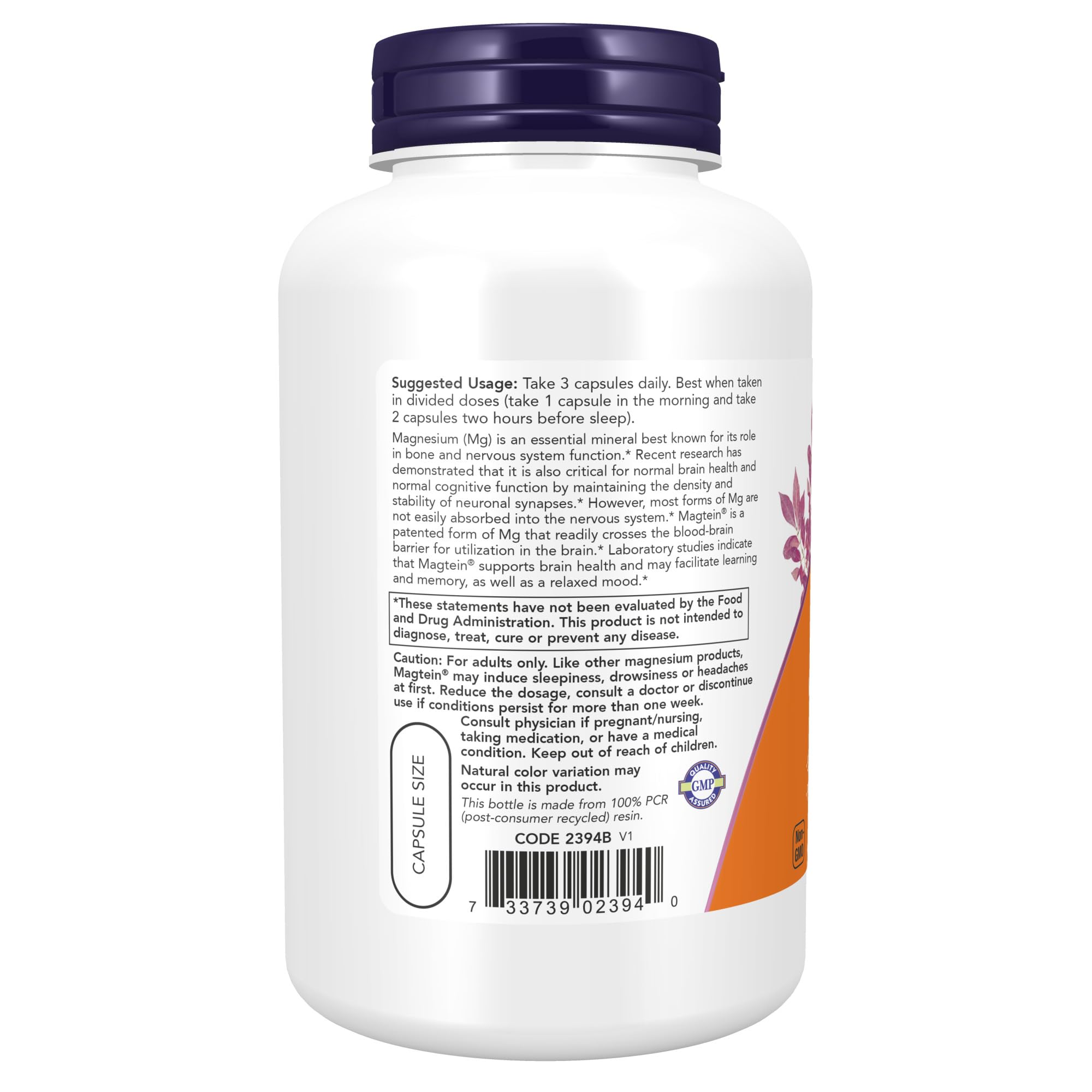 Foto 4 pulgar | Suplemento Now Magtein Magnesio L-Treonato 180 Cápsulas Vegetarianas - Venta Internacional