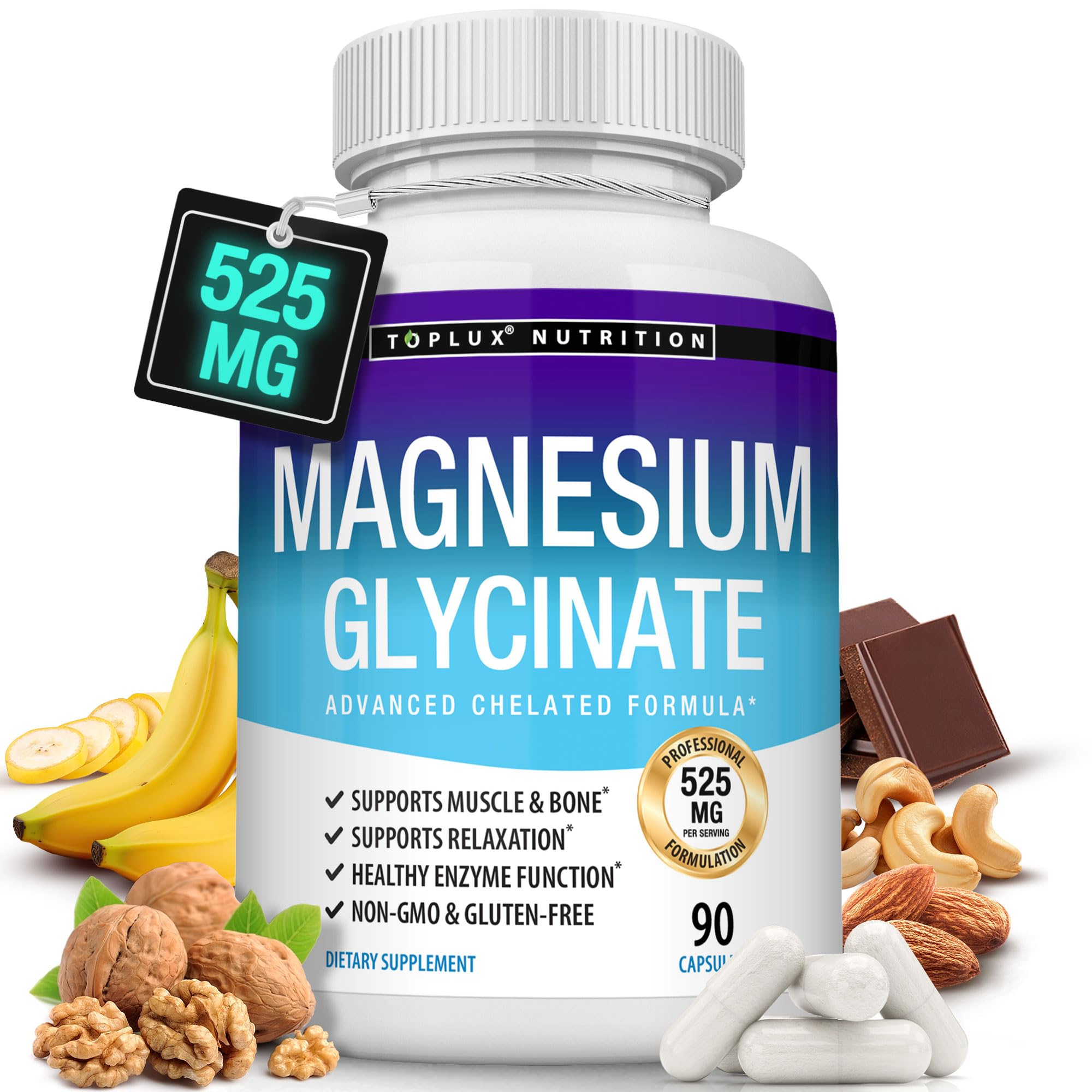 Foto 2 pulgar | Suplemento Toplux de Glicinato de Magnesio 525 Mg 90 Cápsulas - Venta Internacional