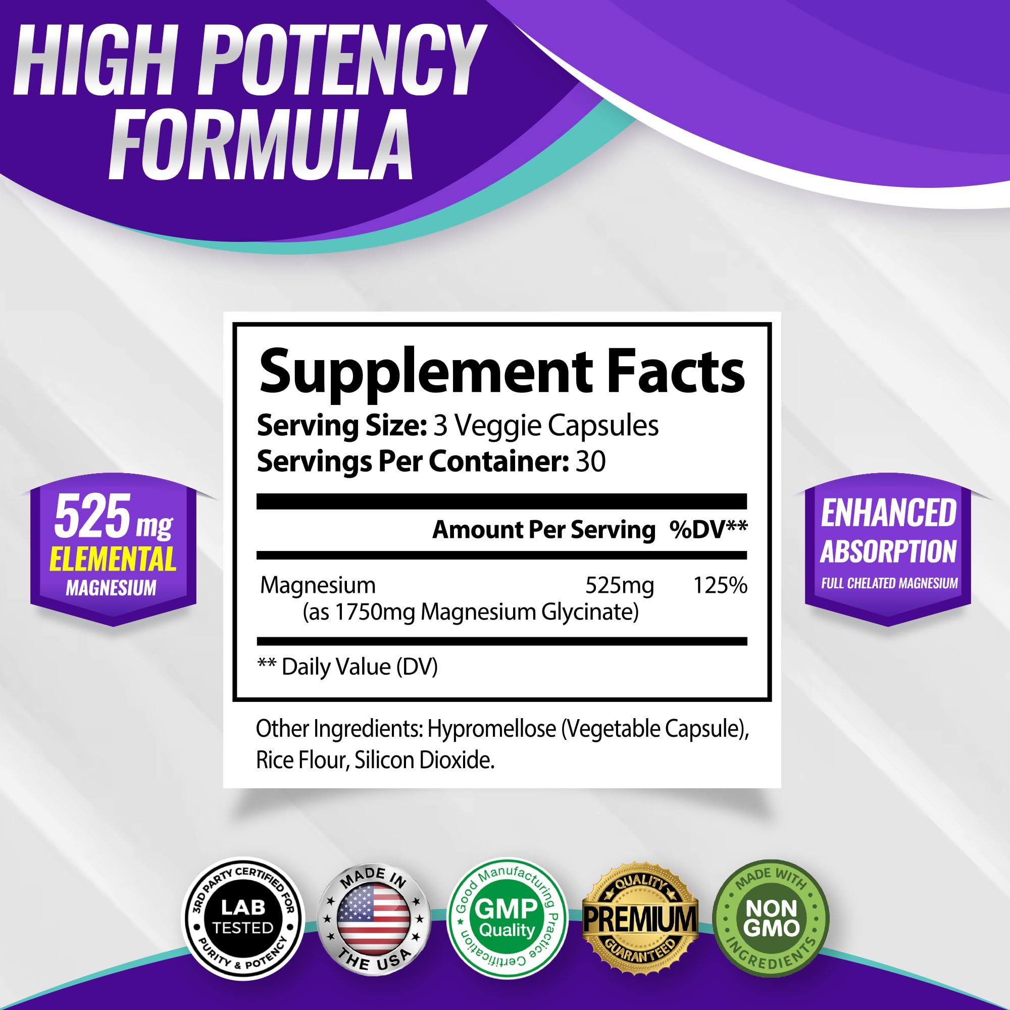 Foto 3 pulgar | Suplemento Toplux de Glicinato de Magnesio 525 Mg 90 Cápsulas - Venta Internacional