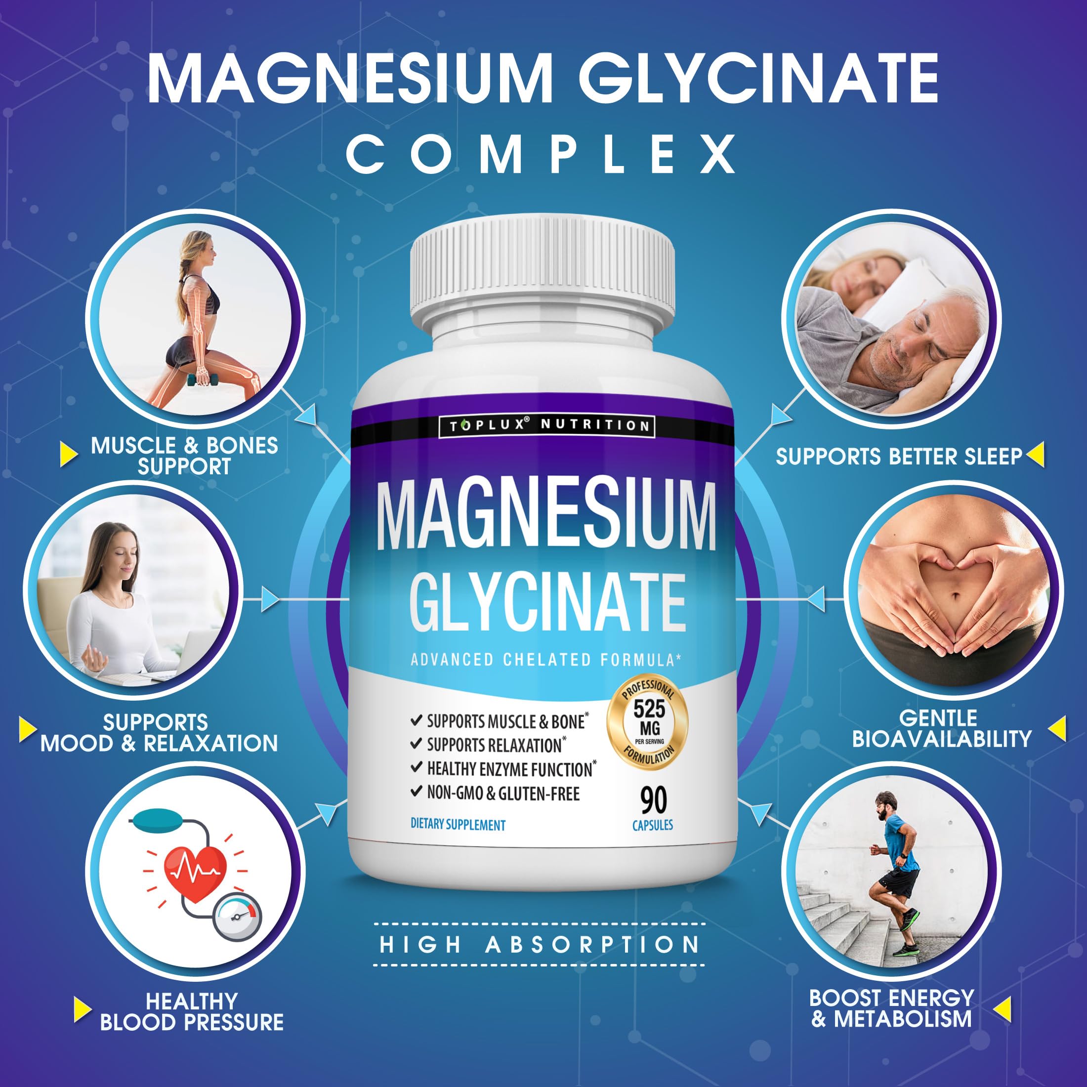 Foto 4 pulgar | Suplemento Toplux de Glicinato de Magnesio 525 Mg 90 Cápsulas - Venta Internacional