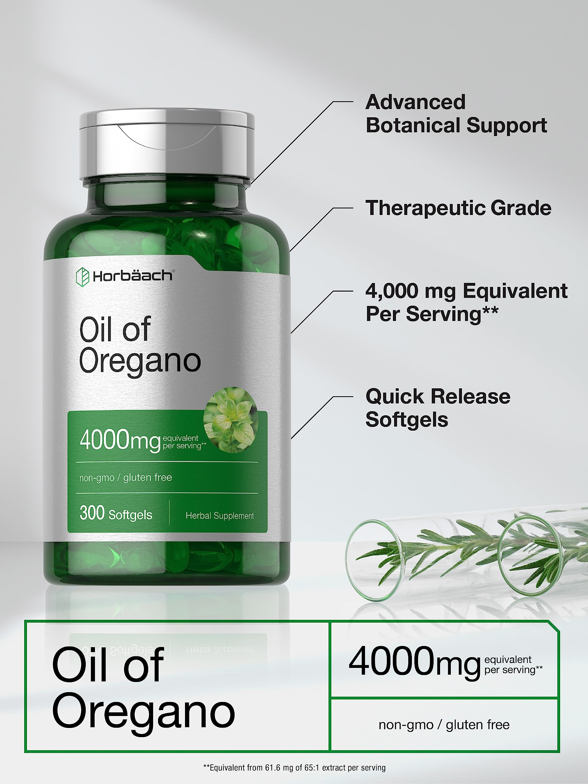 Foto 4 pulgar | Suplemento Horbäach Aceite De Orégano 4000 mg 300 Cápsulas - Venta Internacional