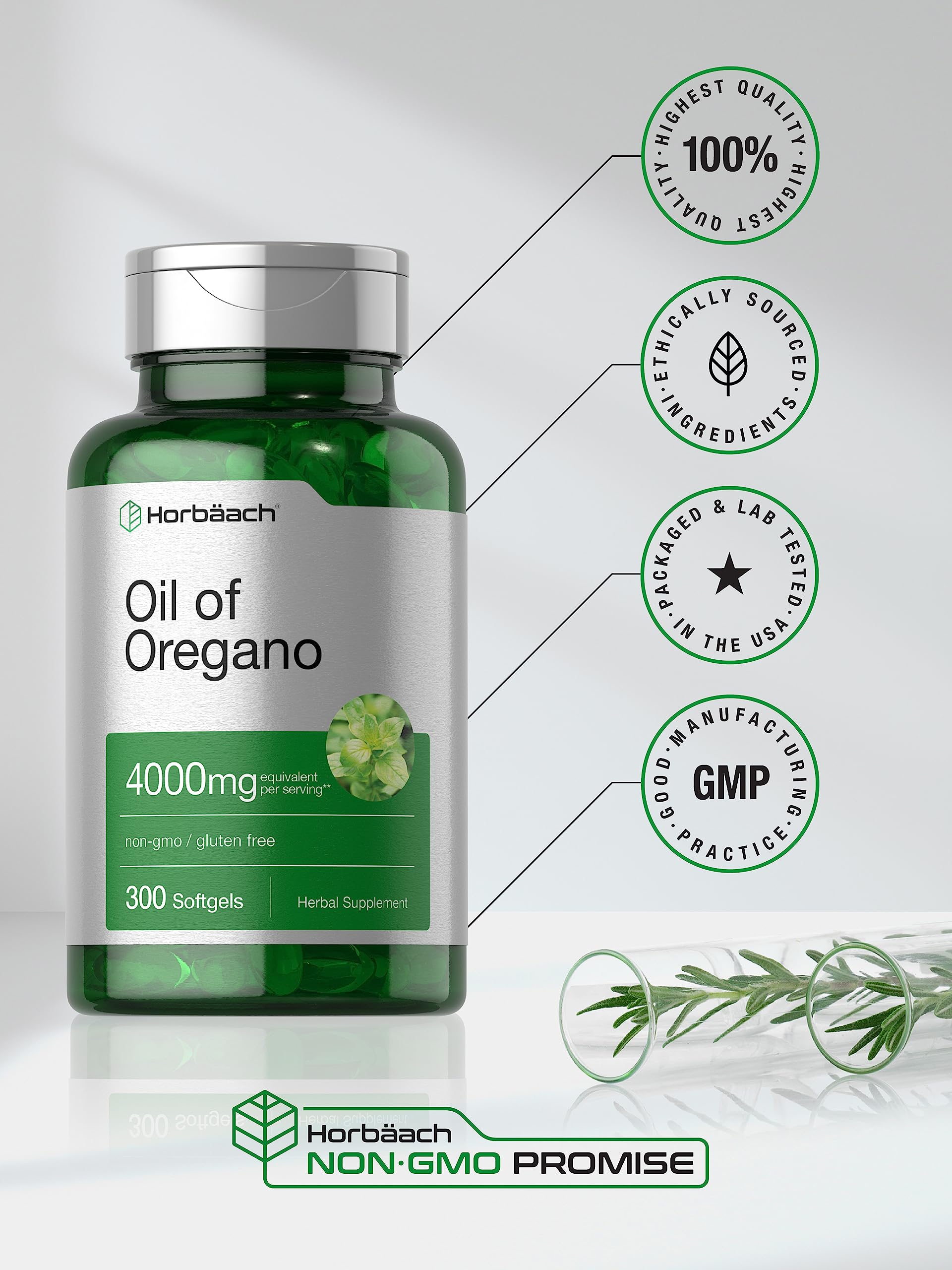 Foto 6 pulgar | Suplemento Horbäach Aceite De Orégano 4000 mg 300 Cápsulas - Venta Internacional