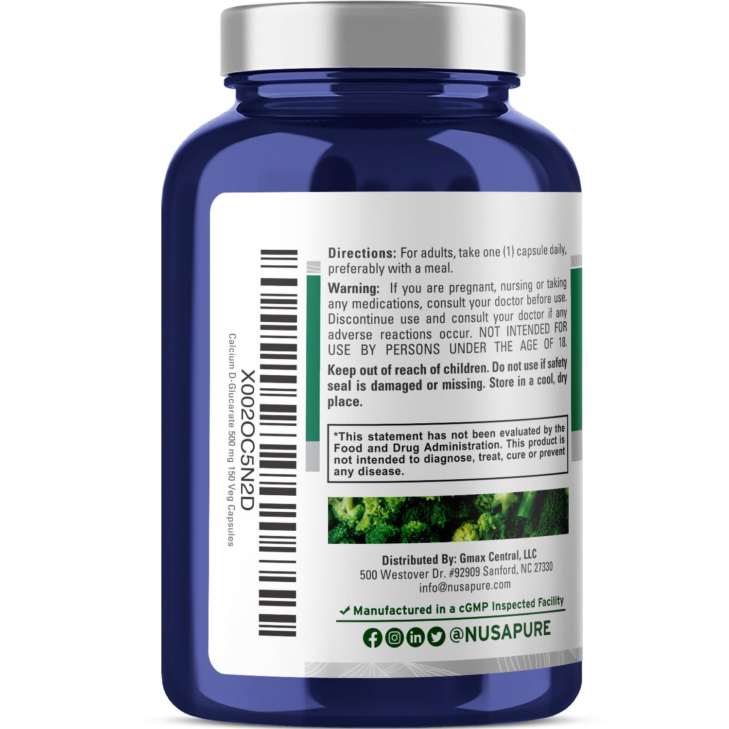 Foto 4 pulgar | Suplemento Nusapure D-glucarato de Calcio 500 mg 150 Cápsulas - Venta Internacional
