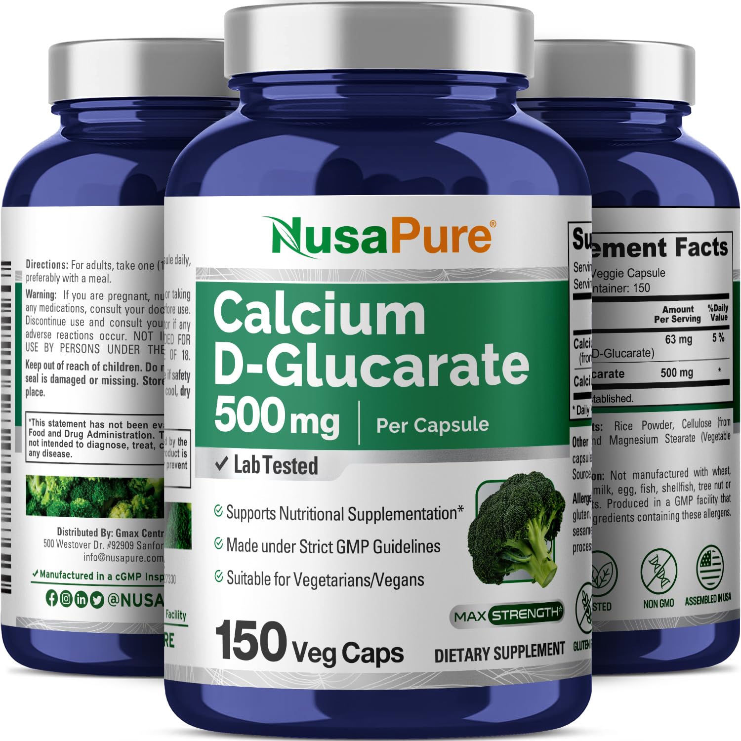 Foto 5 pulgar | Suplemento Nusapure D-glucarato de Calcio 500 mg 150 Cápsulas - Venta Internacional