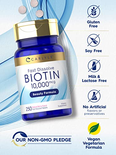 Foto 6 pulgar | Suplemento Carlyle Biotina de 10000 Mcg 250 Tabletas De Disolución Rápida - Venta Internacional