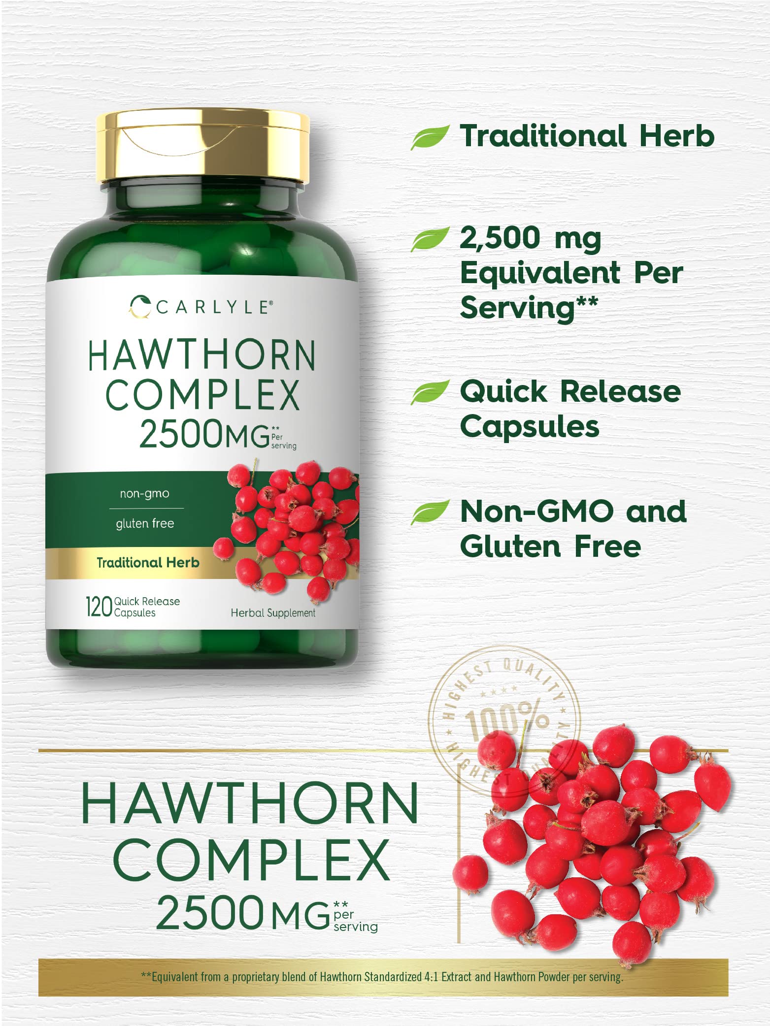Foto 4 pulgar | Suplemento Carlyle Hawthorn Berry Complex 2500 Mg 120 Cápsulas - Venta Internacional