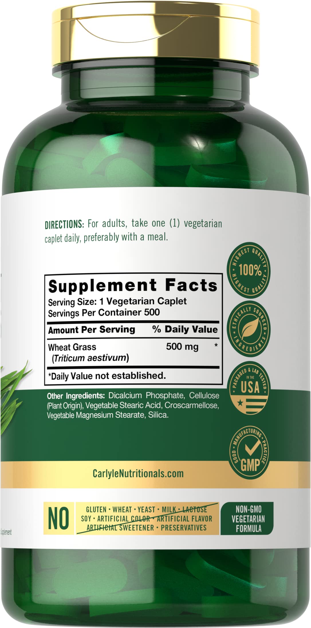 Foto 3 pulgar | Suplemento Carlyle Wheat Grass 500 Cápsulas Vegetarianas - Venta Internacional