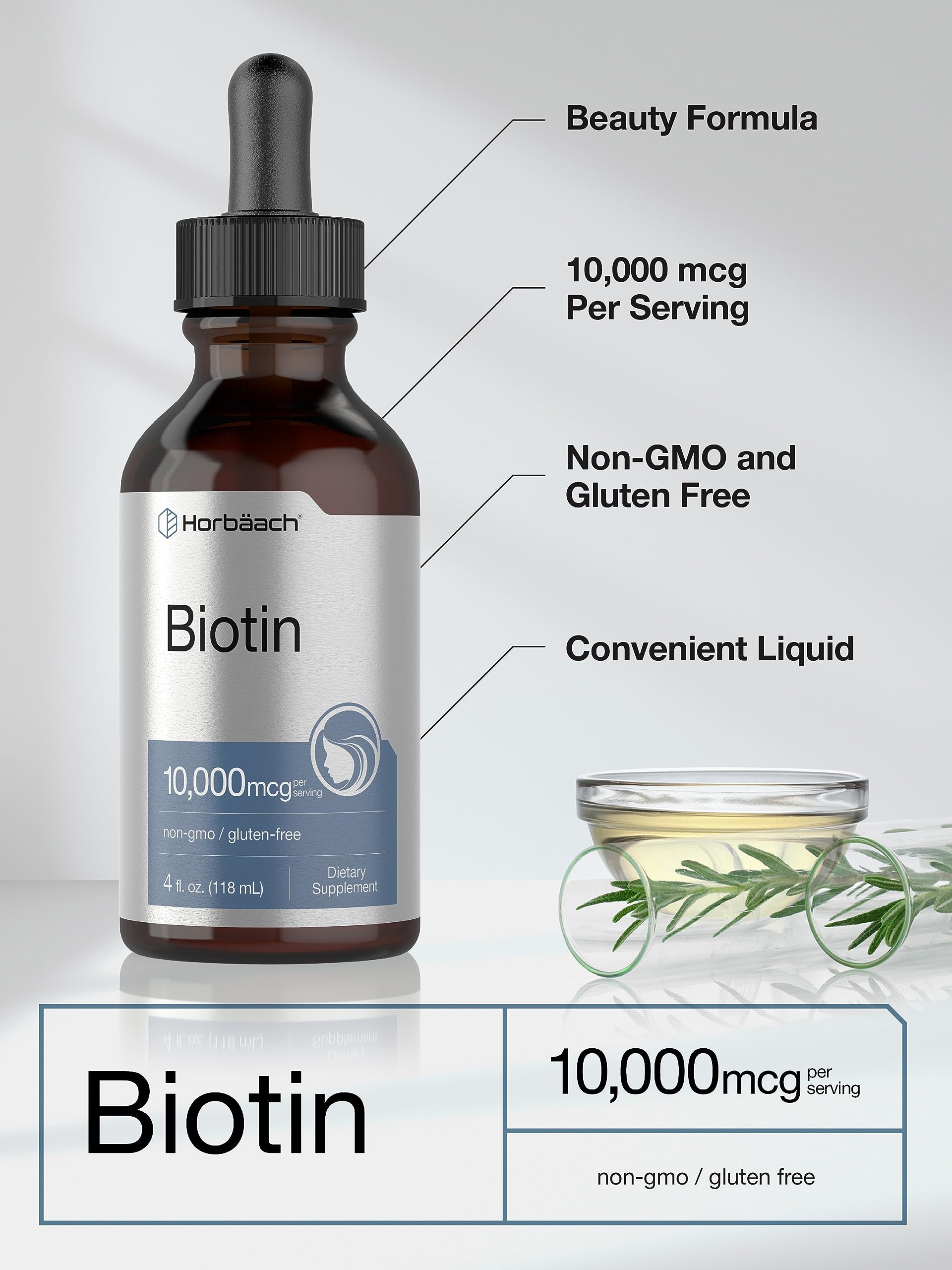Foto 5 pulgar | Suplemento Horbaach Gotas Líquidas De Biotina 10000 mcg 120 ml - Venta Internacional