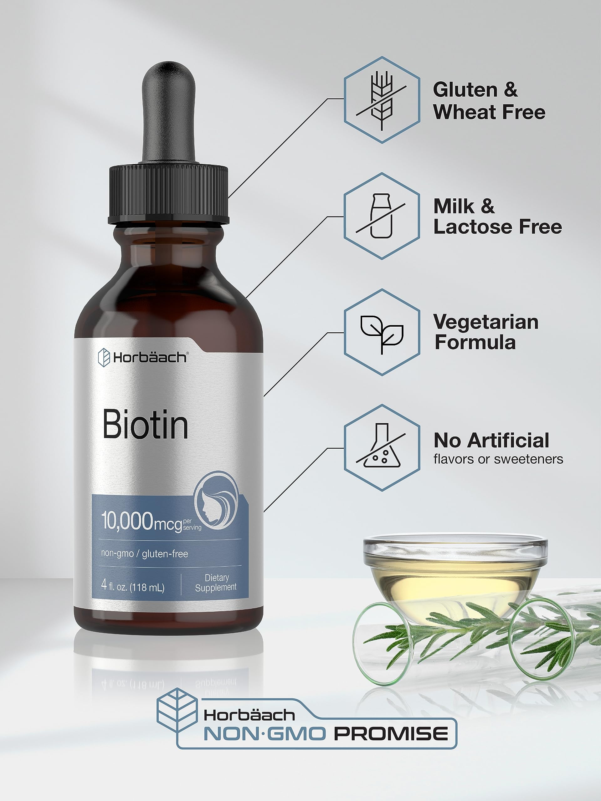 Foto 6 pulgar | Suplemento Horbaach Gotas Líquidas De Biotina 10000 mcg 120 ml - Venta Internacional
