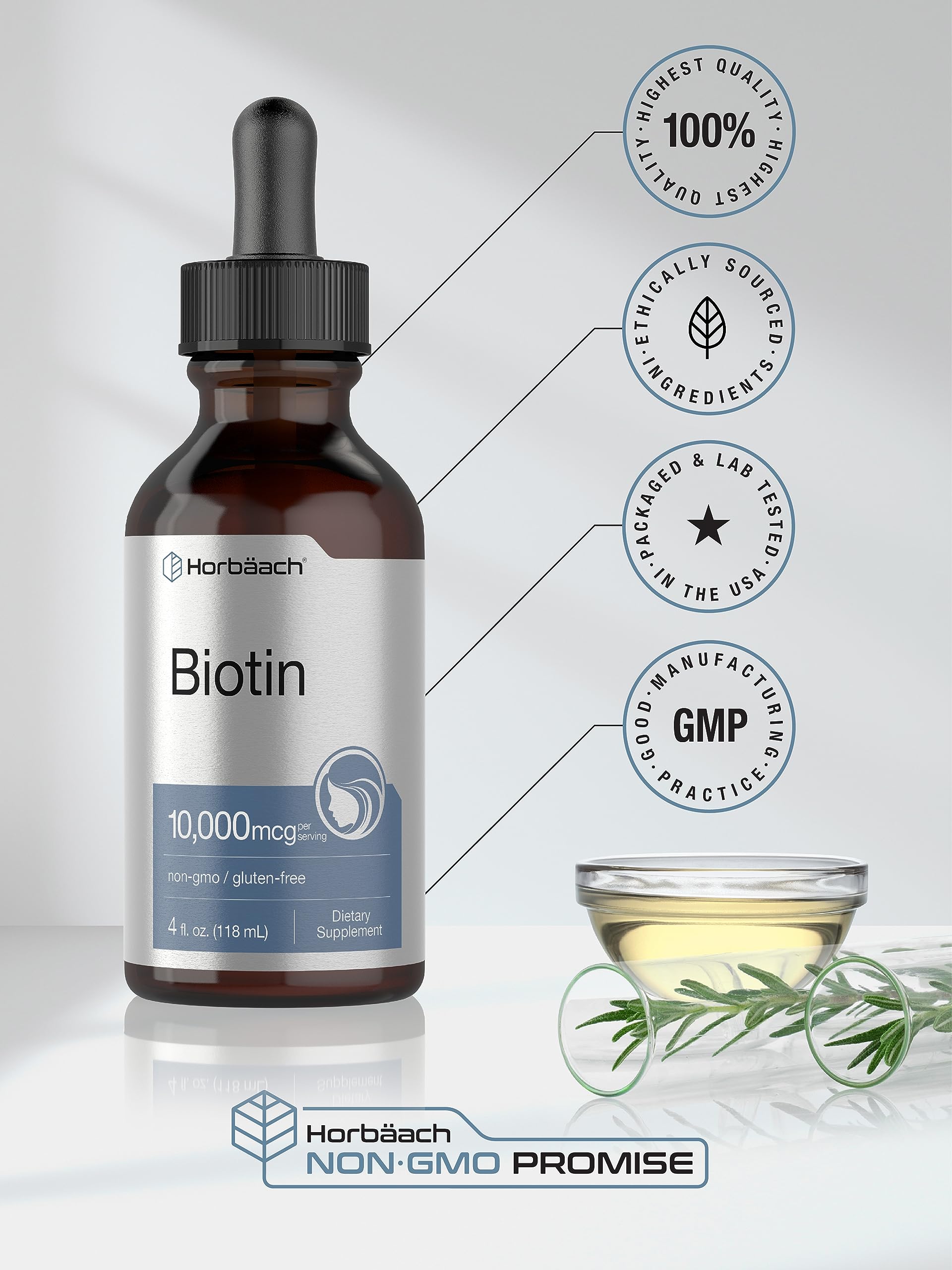 Foto 7 pulgar | Suplemento Horbaach Gotas Líquidas De Biotina 10000 mcg 120 ml - Venta Internacional