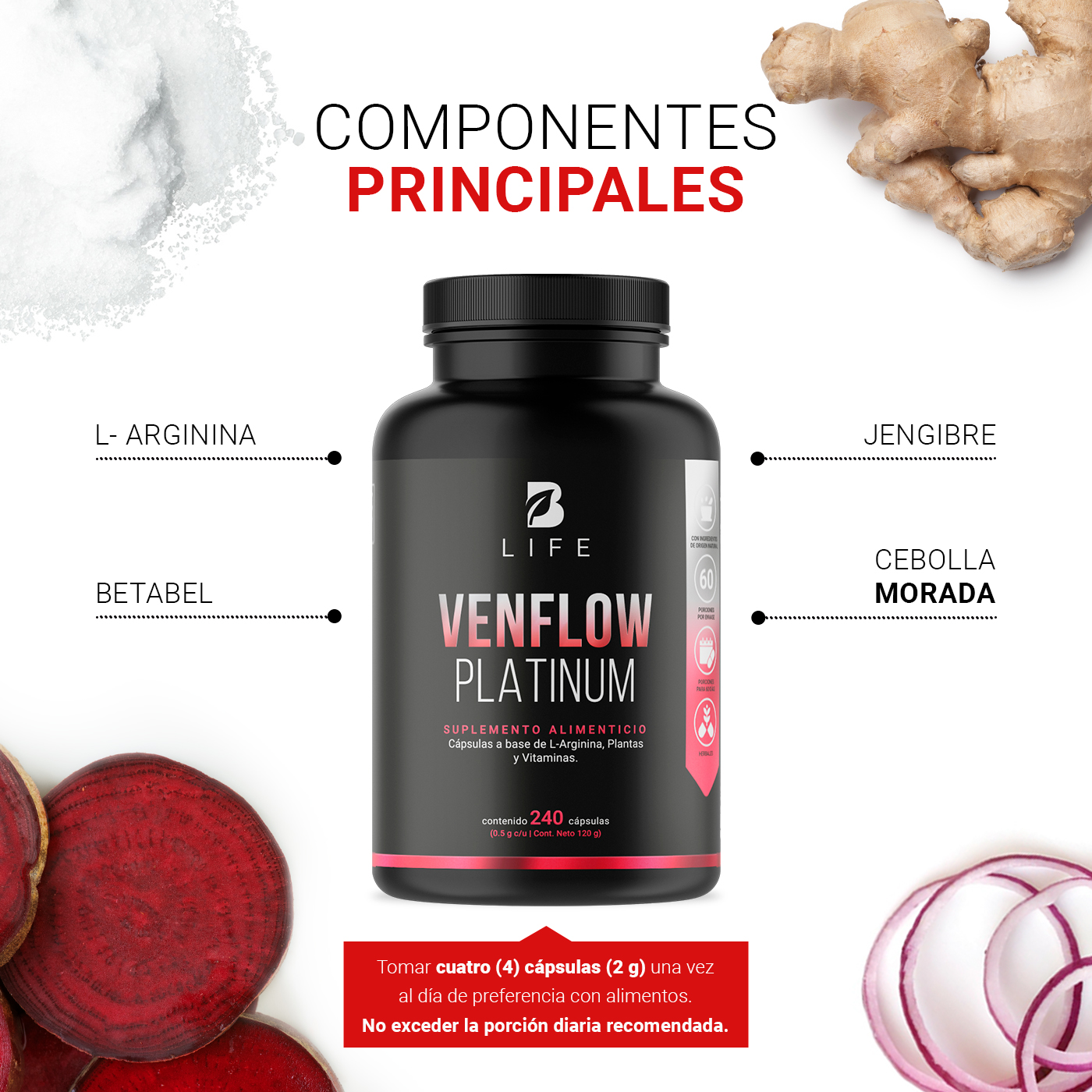 Foto 4 pulgar | Suplemento Alimenticio Venflow Platinum B Life 240 Cápsulas