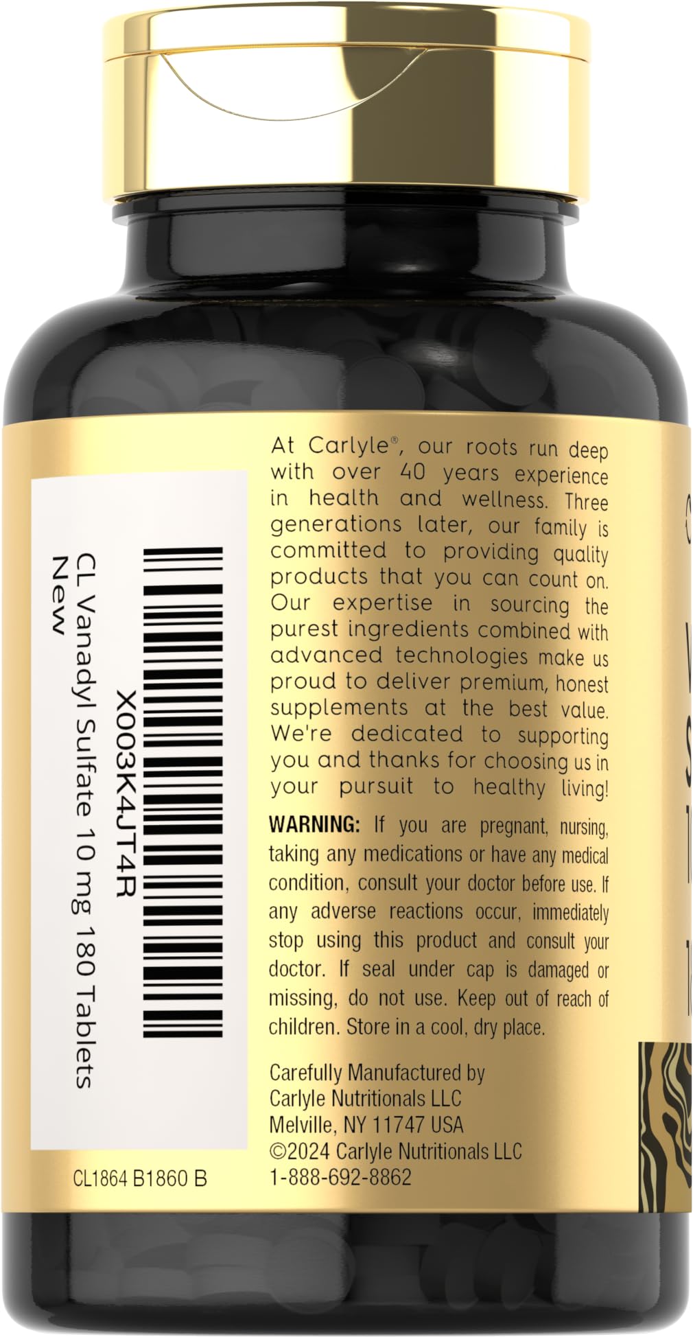 Foto 4 pulgar | Suplemento de Sulfato de Vanadilo Carlyle 10 Mg 180 Tabletas Vegetarianas